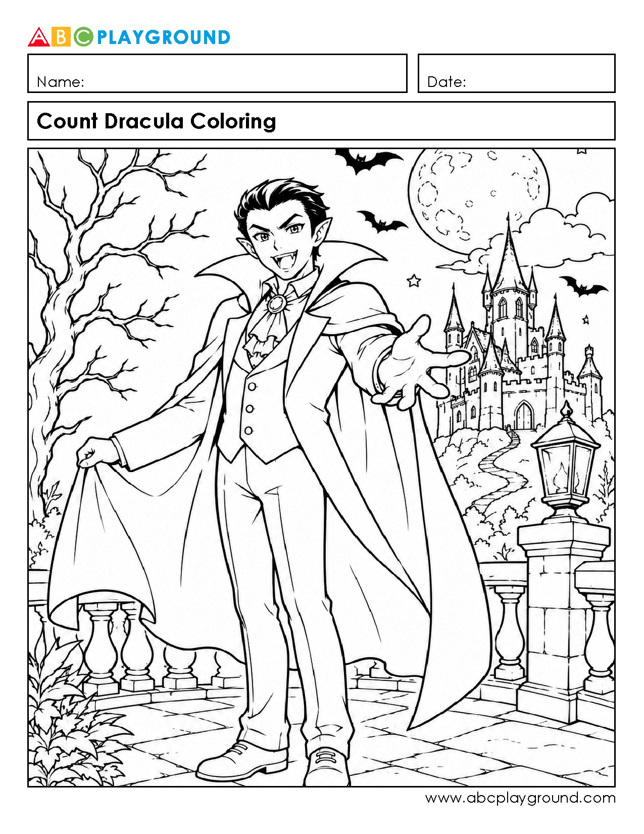 Count Dracula Halloween Coloring Page for Kids