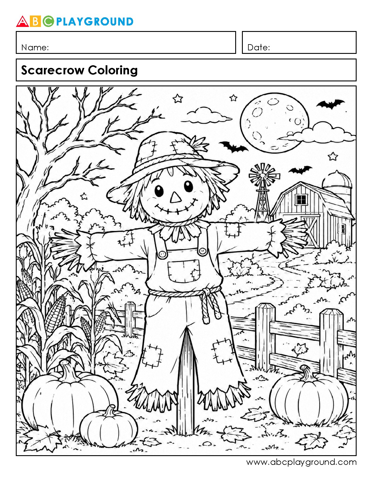 Fun Scarecrow Coloring Page for Creative Play