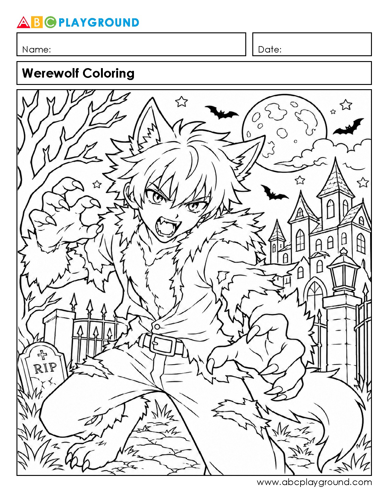 Printable Werewolf Coloring Page for Creative Fun