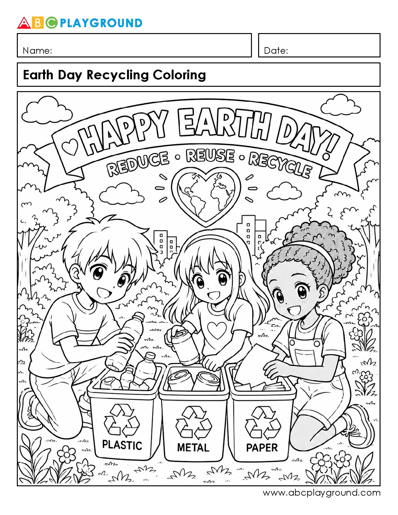 Earth Day Recycling Coloring Activity for Kids