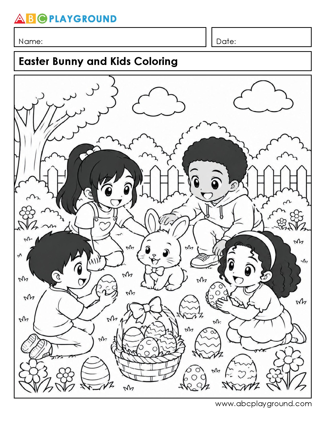 Easter Bunny and Kids Coloring Page for Creativity