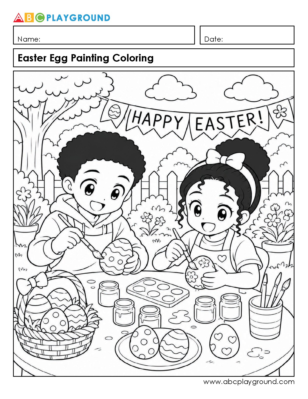 Easter Egg Painting Coloring Activity for Kids