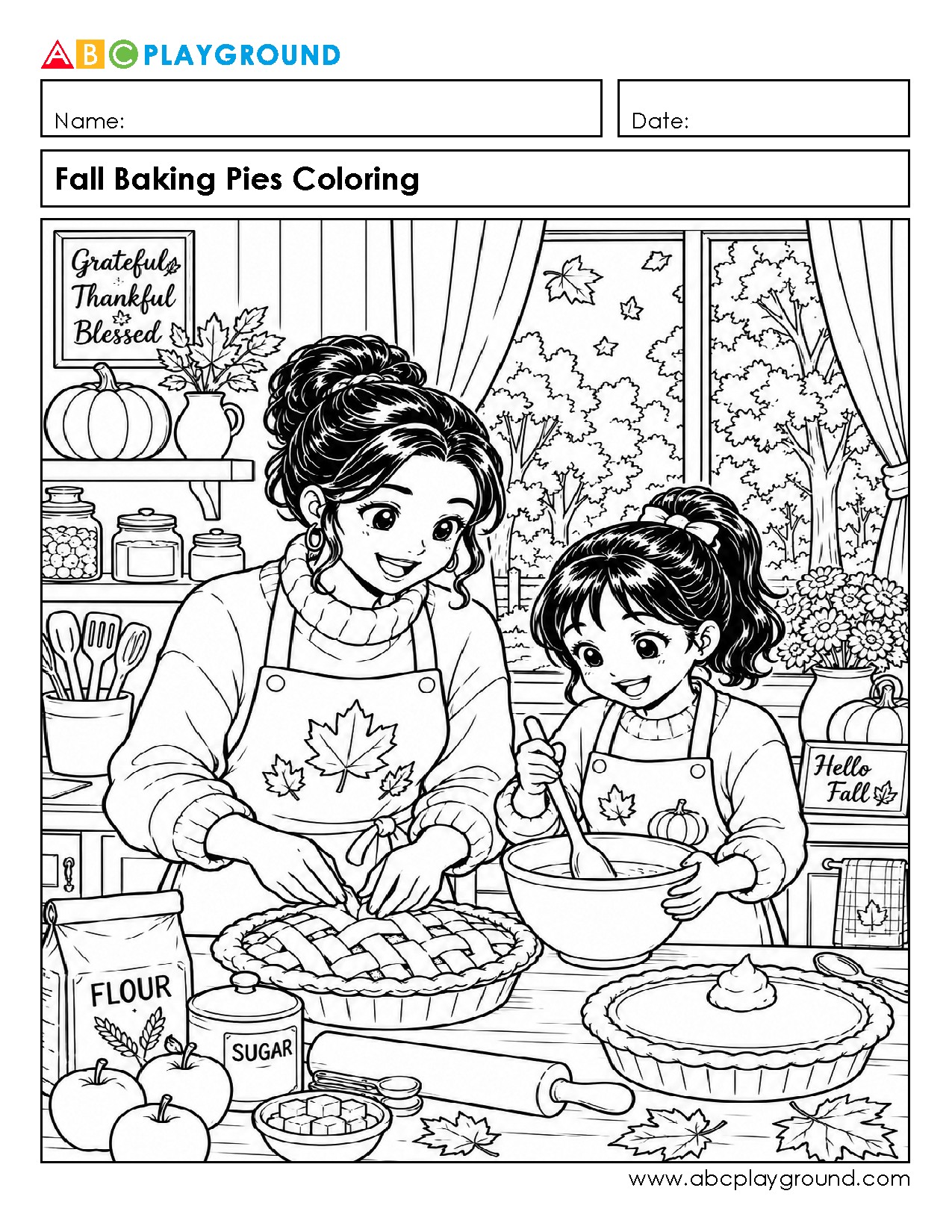 Fall Baking Pies Coloring Worksheet for Creative Fun