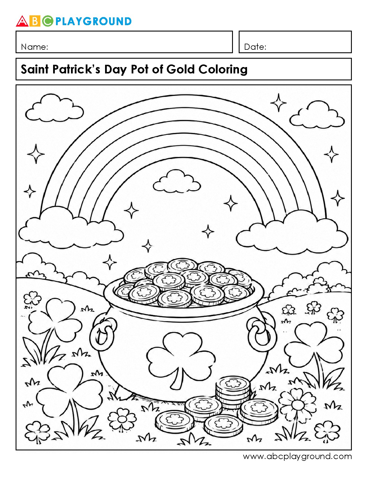 Saint Patrick’s Day Pot of Gold Coloring Sheet