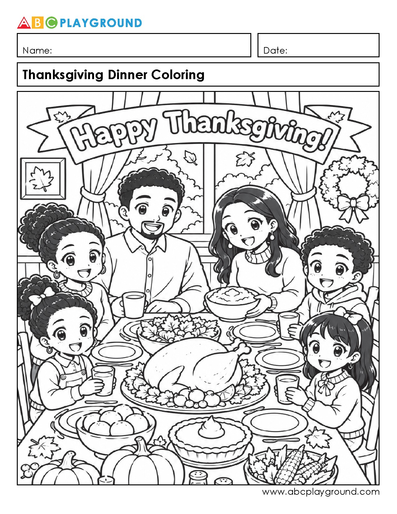 Thanksgiving Dinner Coloring Page for Kids Fun