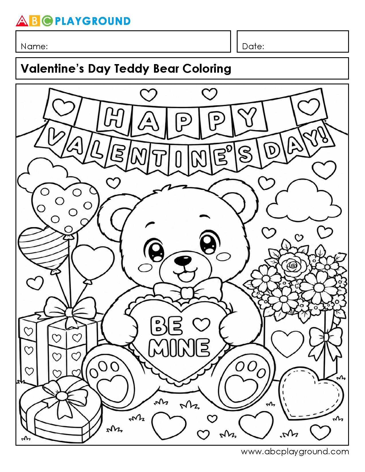 Valentine’s Day Teddy Bear Coloring Activity