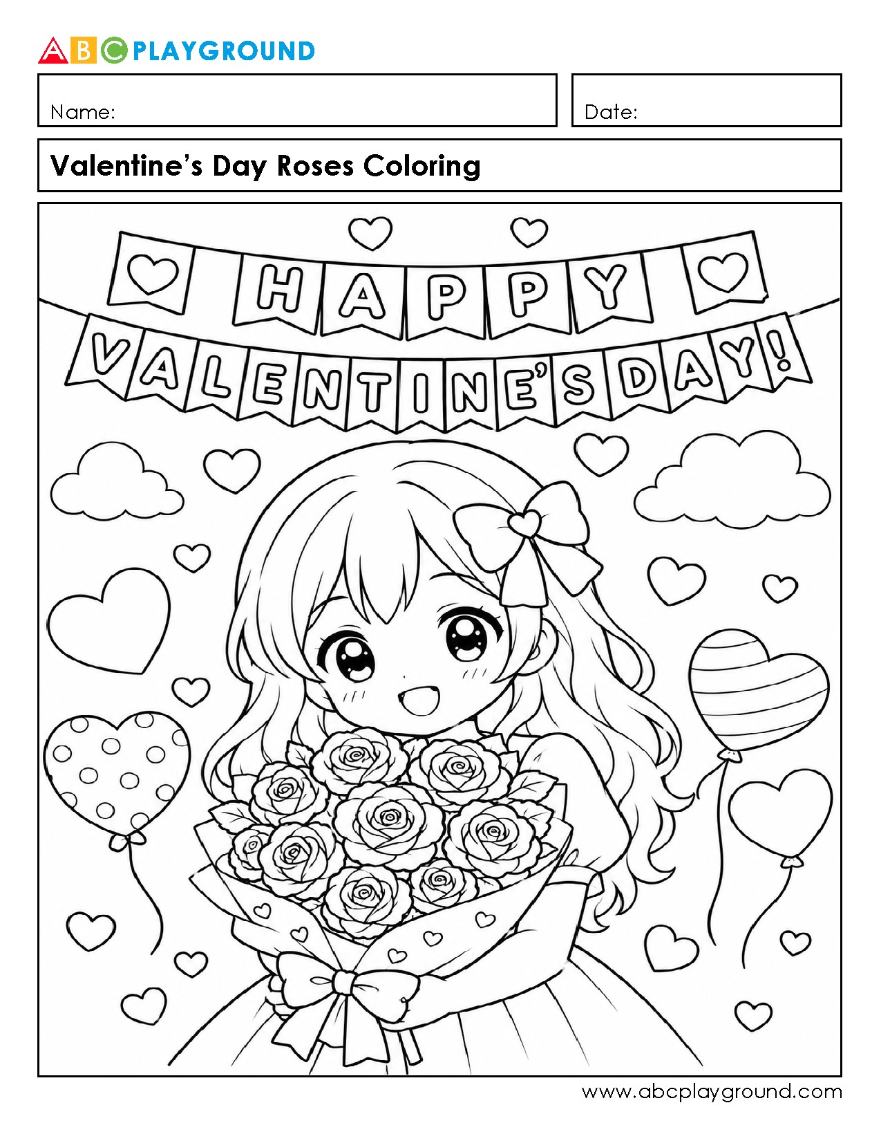 Valentine’s Day Roses Coloring Activity for Kids