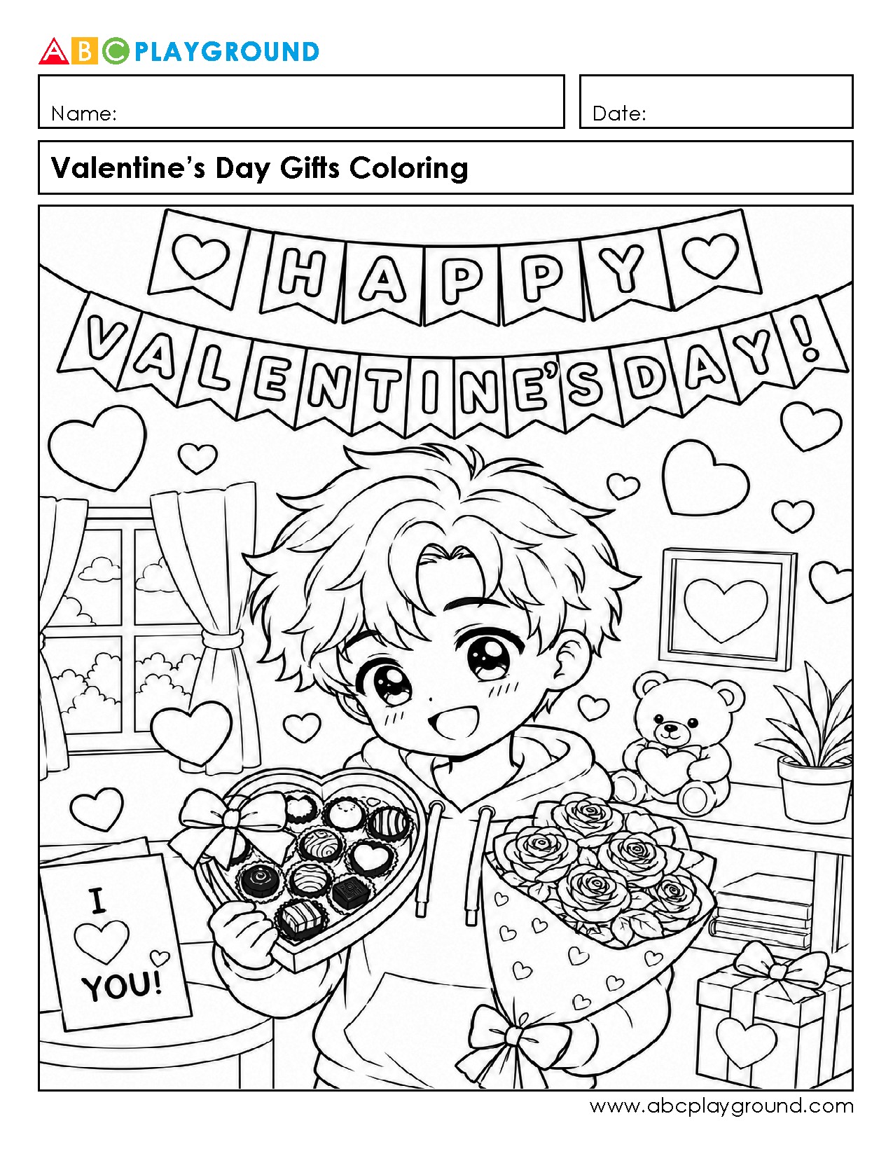 Valentine’s Day Gifts Coloring Page for Kids