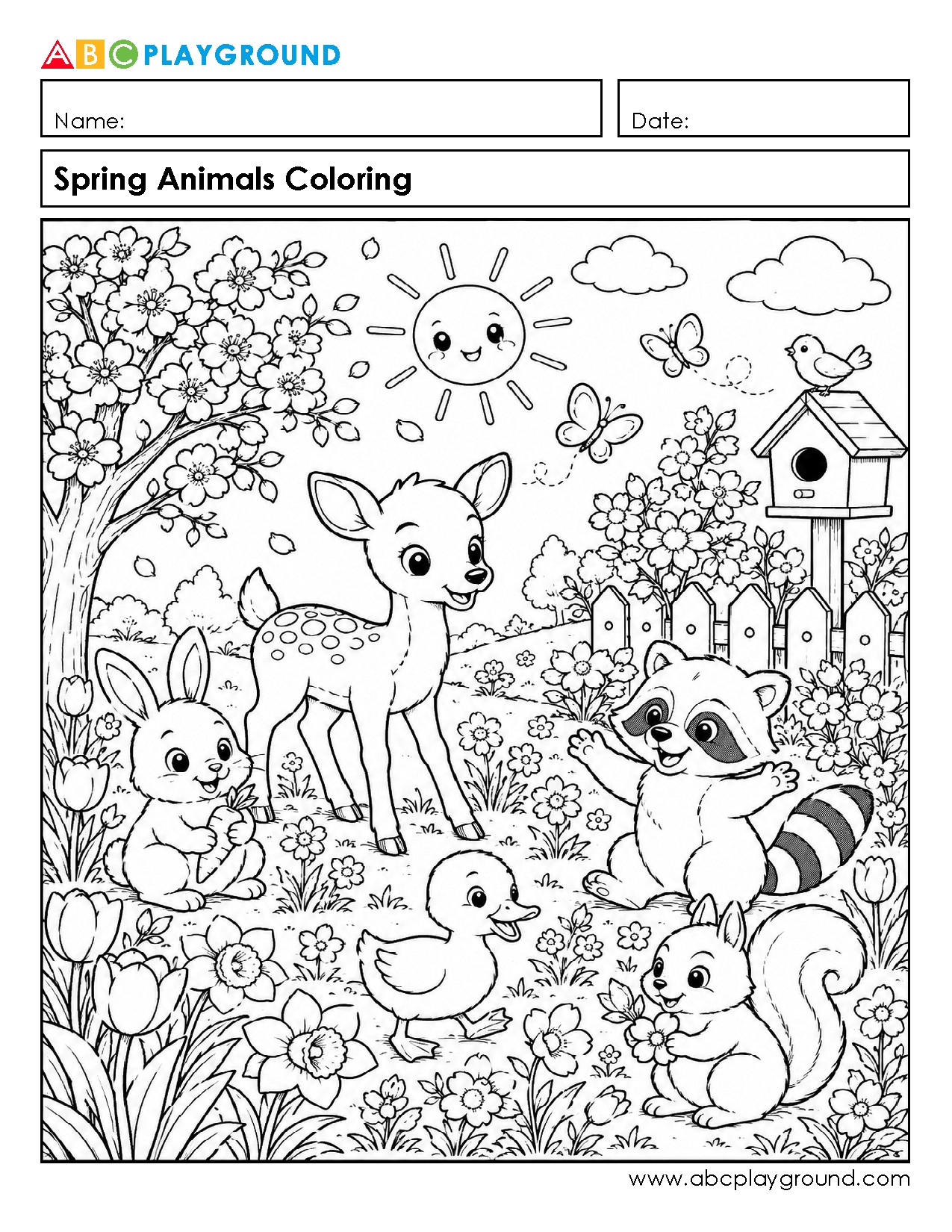 Spring Animals Coloring Page for Early Learners