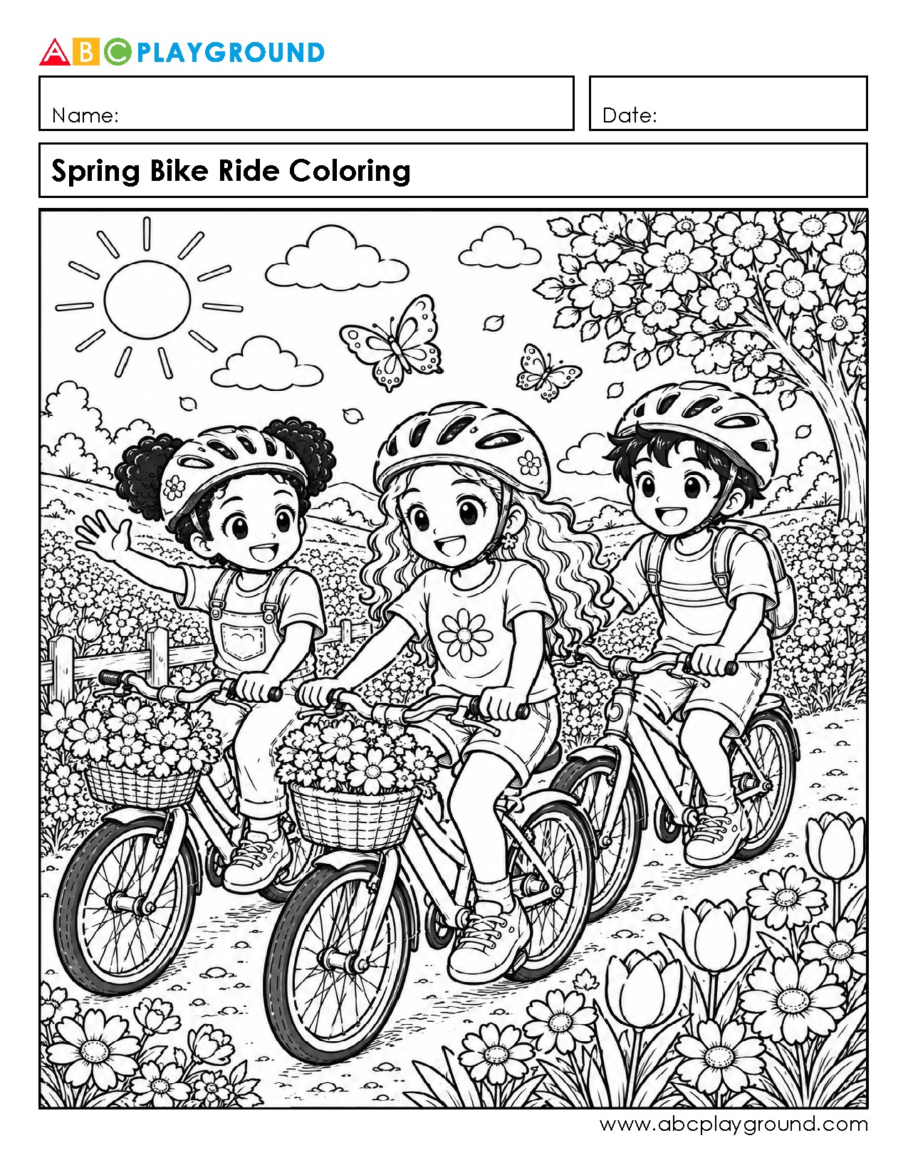 Spring Bike Ride Coloring Page for Kids