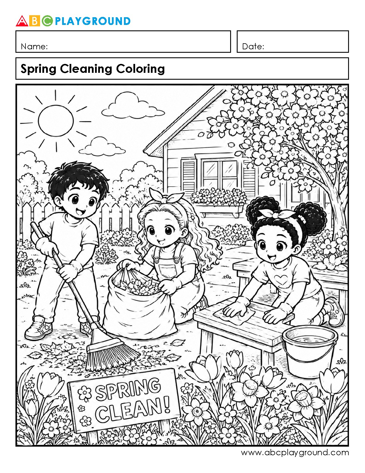 Spring Cleaning Coloring Activity Sheet for Kids