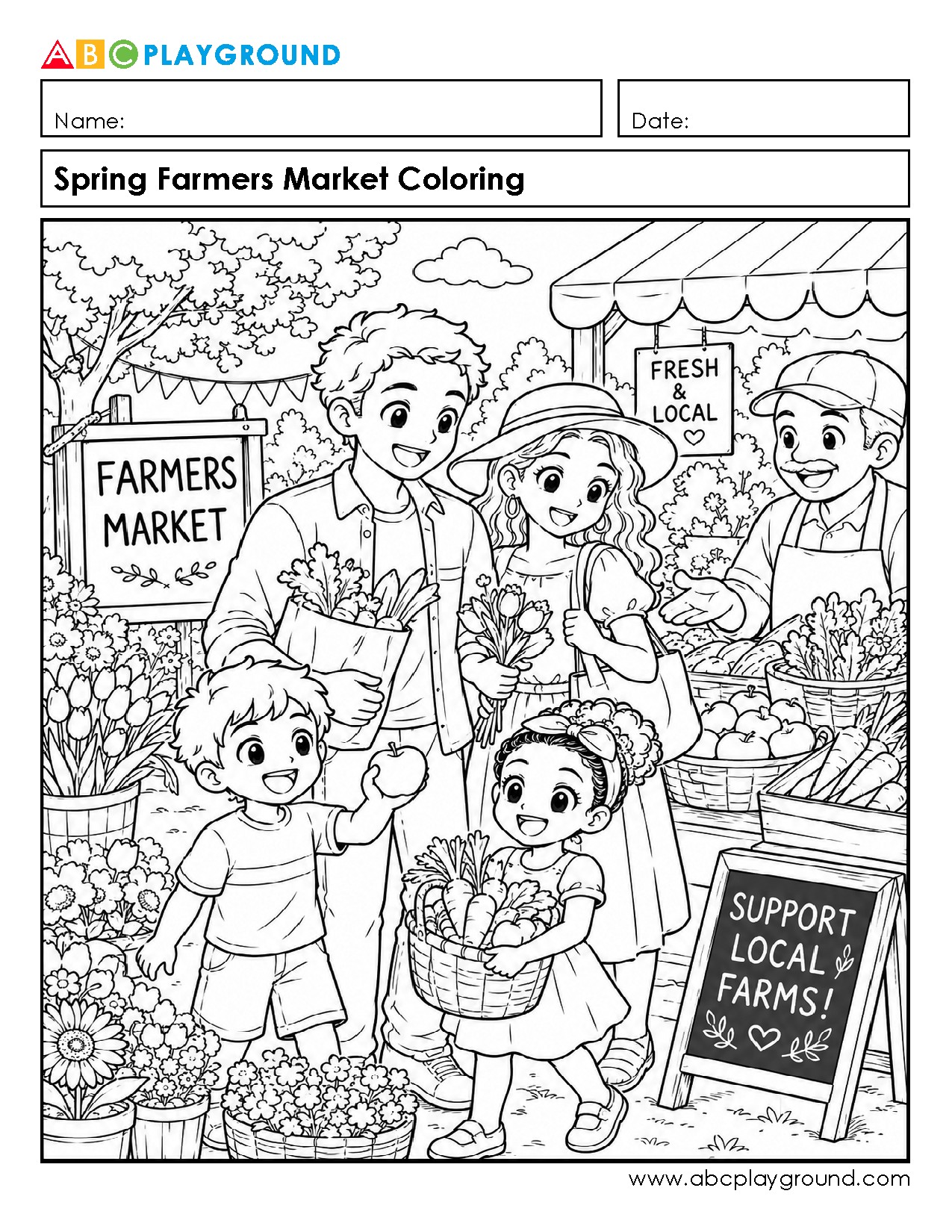 Spring Farmers Market Coloring Activity