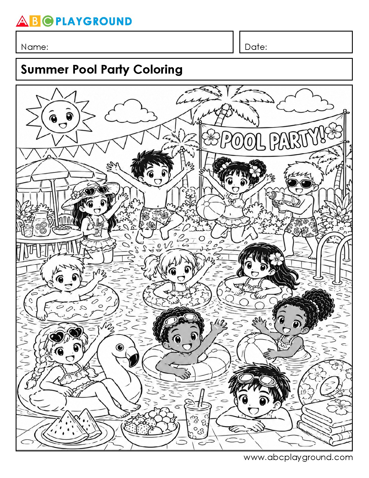 Summer Pool Party Coloring Activity for Kids