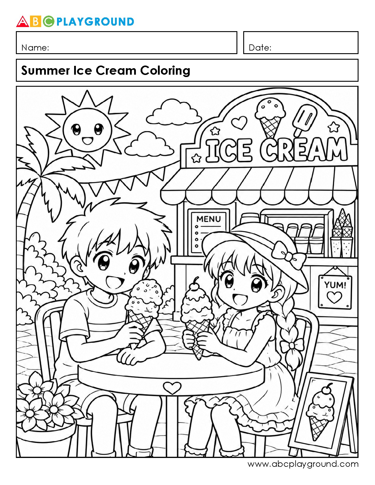 Summer Ice Cream Coloring Activity for Kids