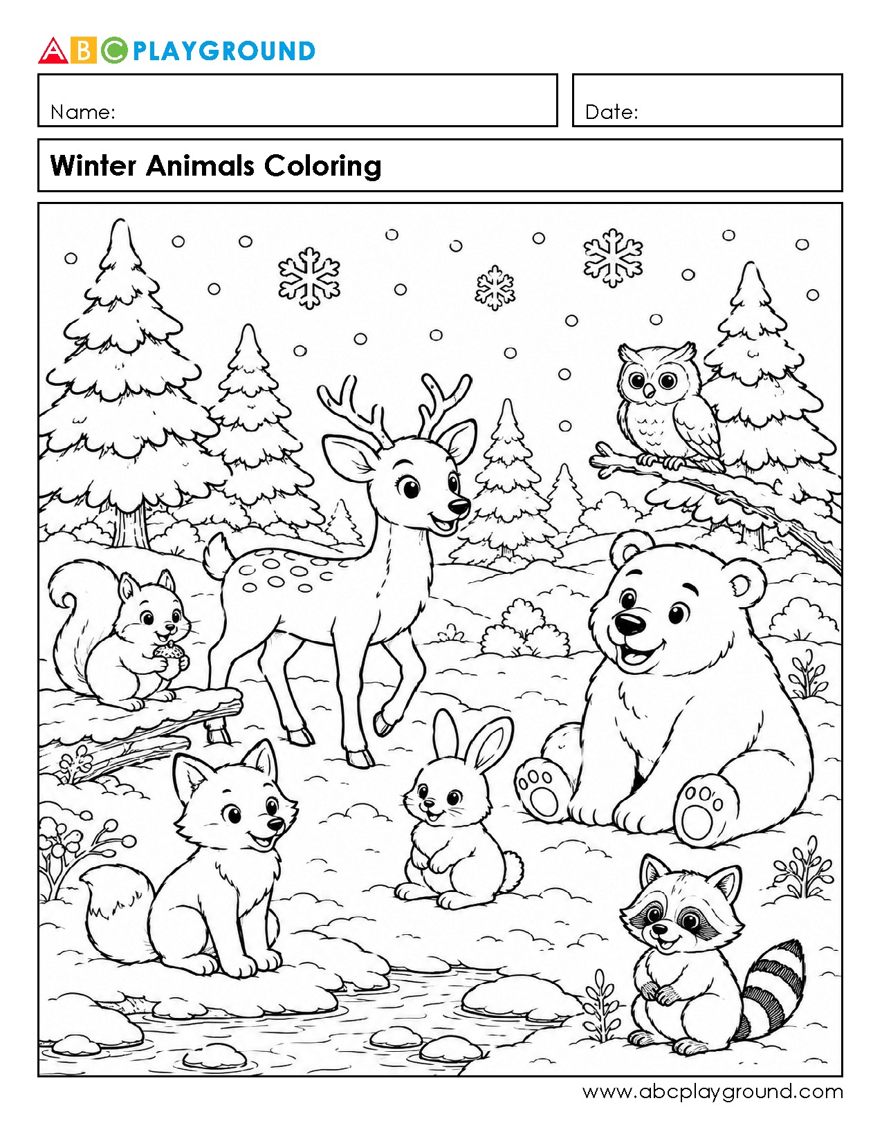 Winter Animals Coloring Page for Creative Fun