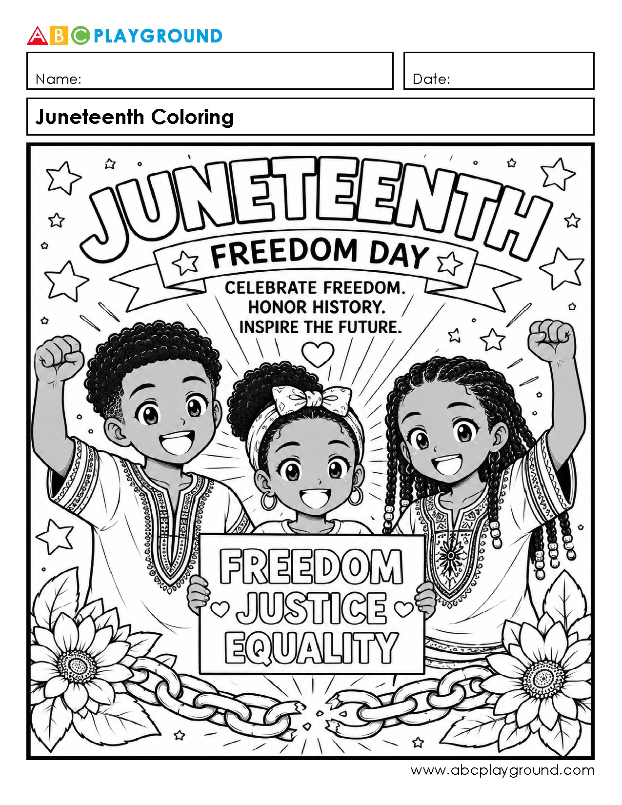 Juneteenth Freedom Day Coloring Page for Kids