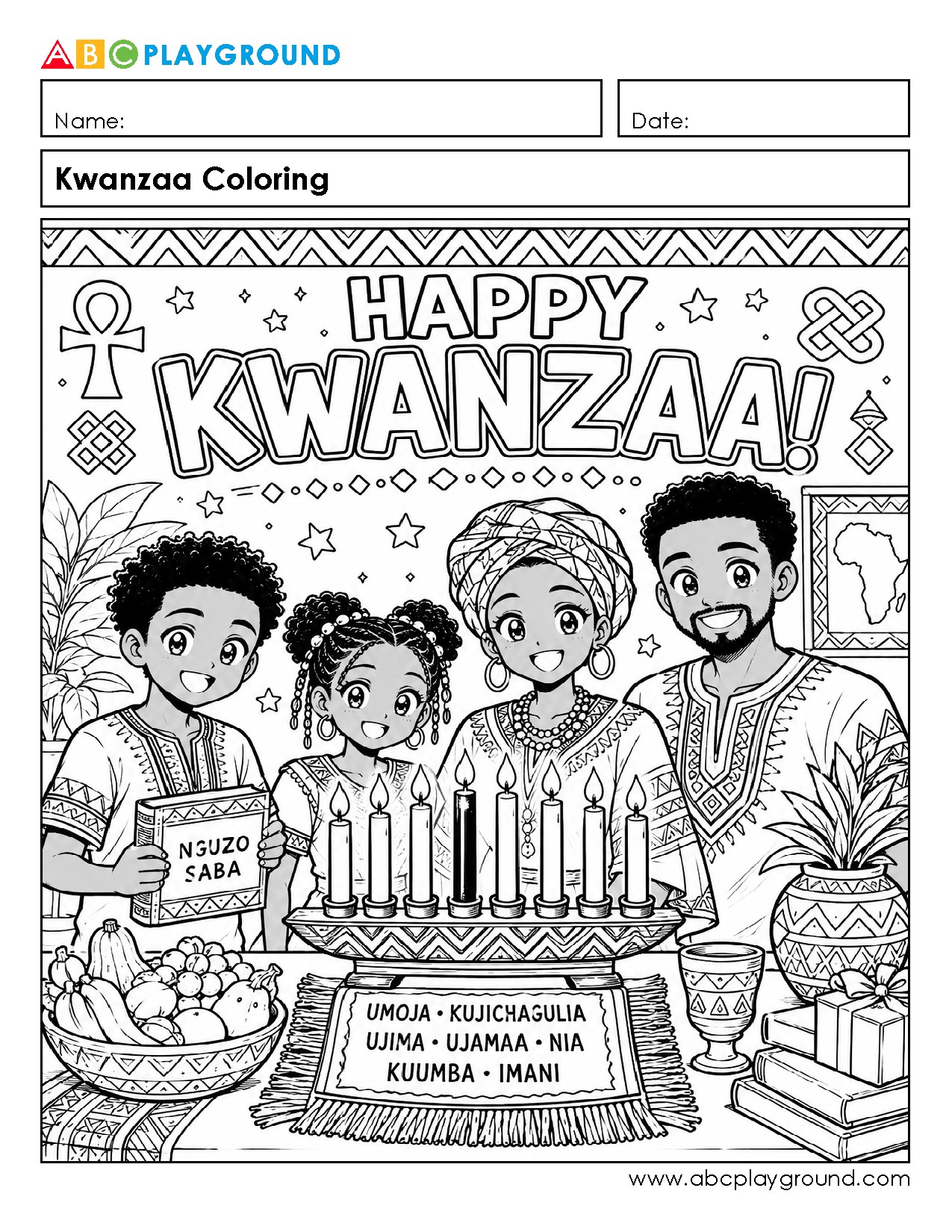 Kwanzaa Celebration Coloring Sheet for Cultural Learning