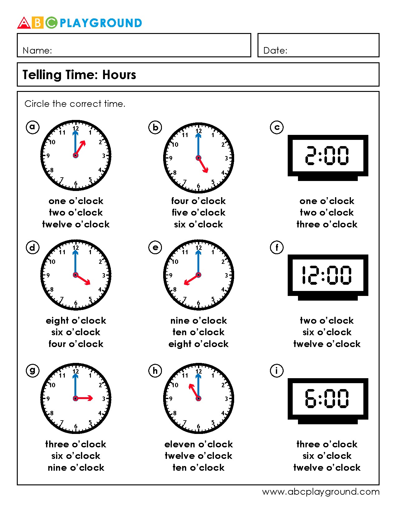 Telling Time: Practice Hours on Analog and Digital Clocks