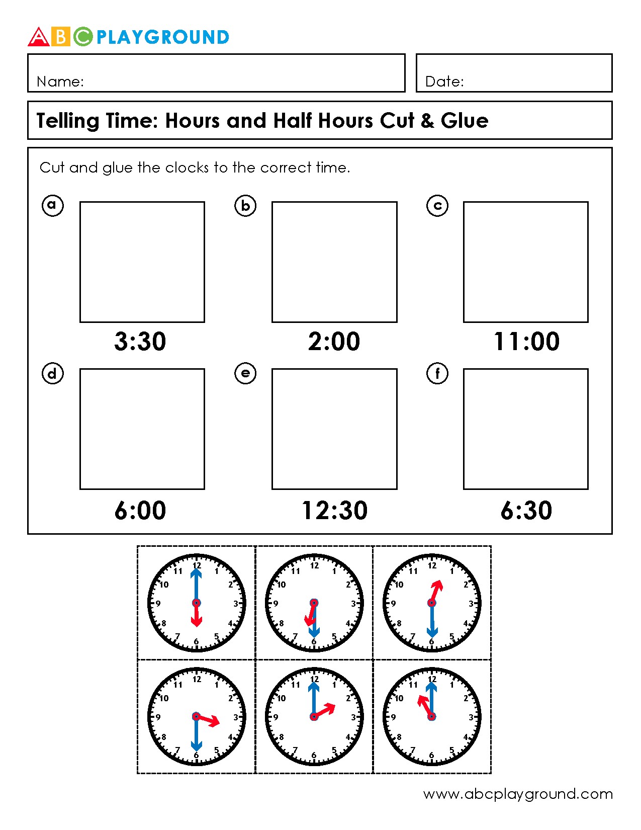 Telling Time: Match Clocks to Hours and Half Hours