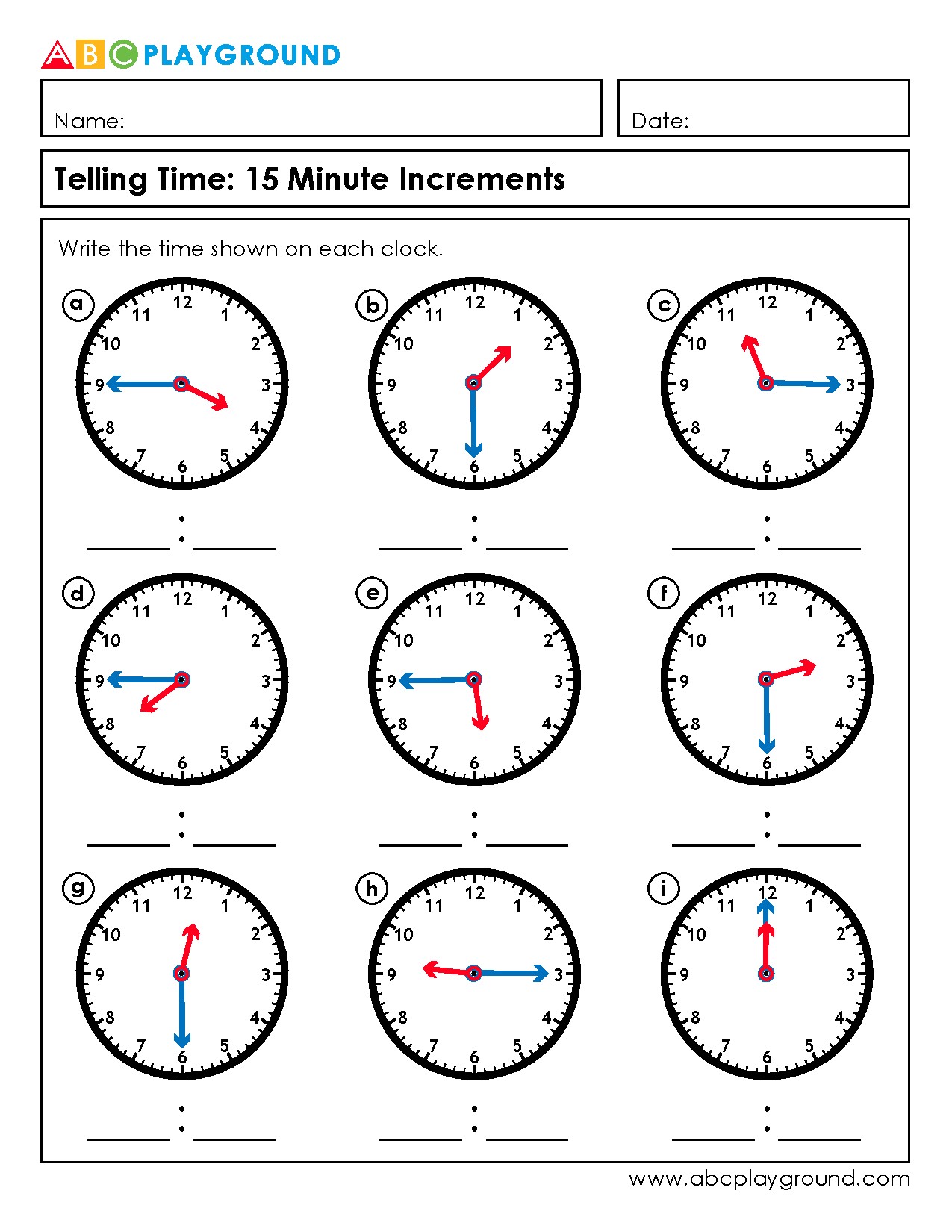 Practice Telling Time to the Nearest 15 Minutes