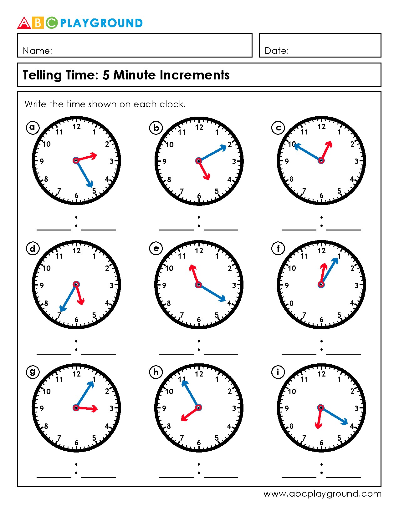 Practice Telling Time in 5 Minute Increments