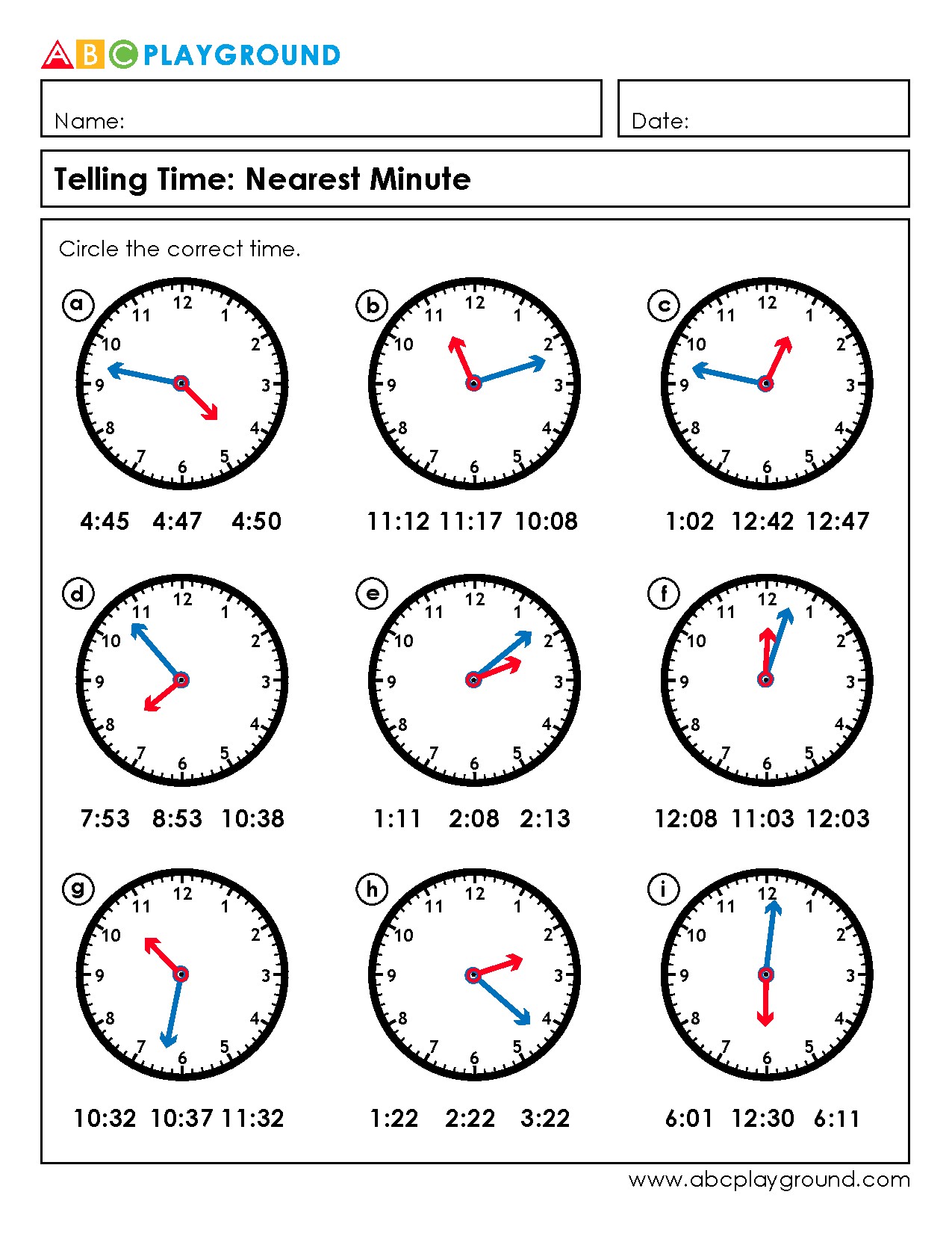 Practice Telling Time to the Nearest Minute