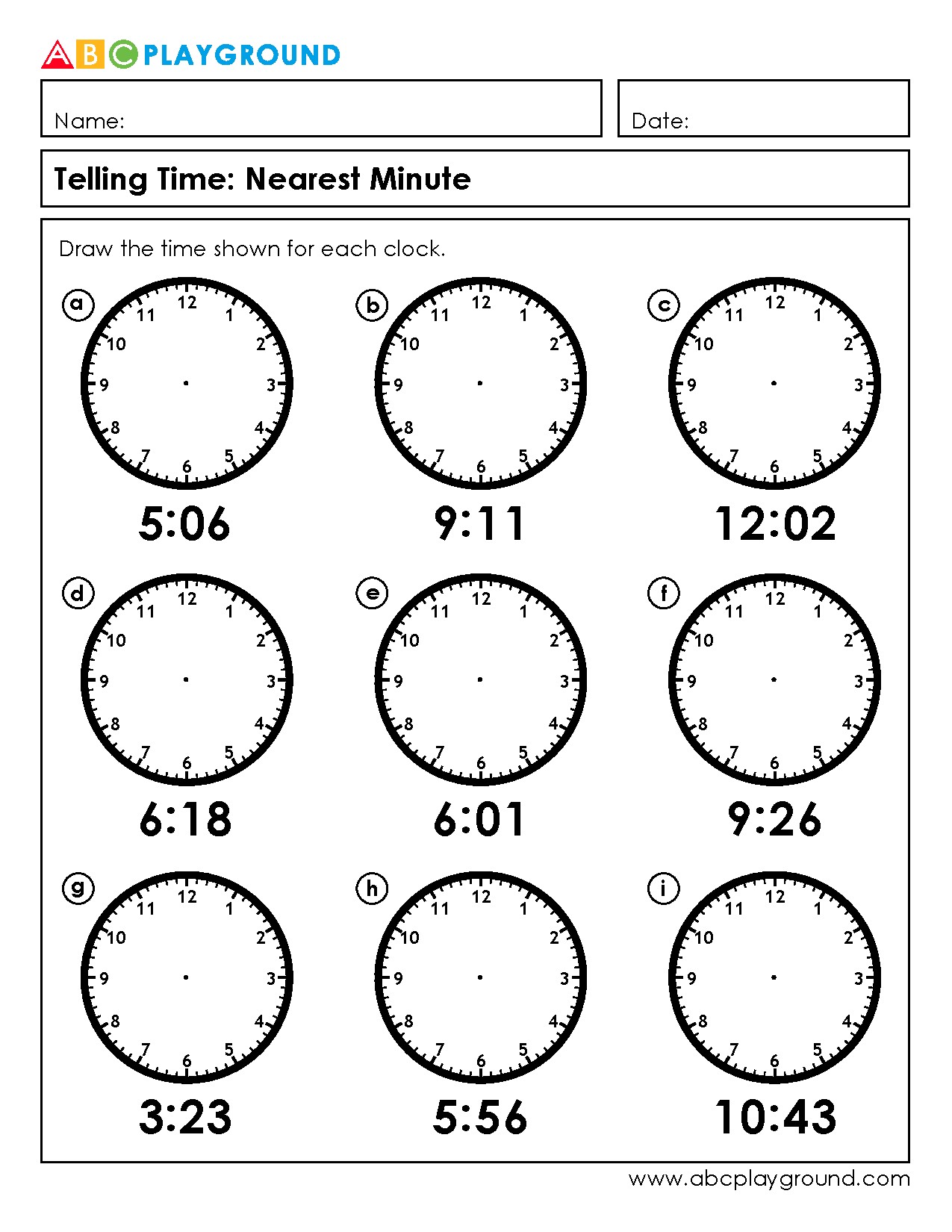 Telling Time to the Nearest Minute Worksheet