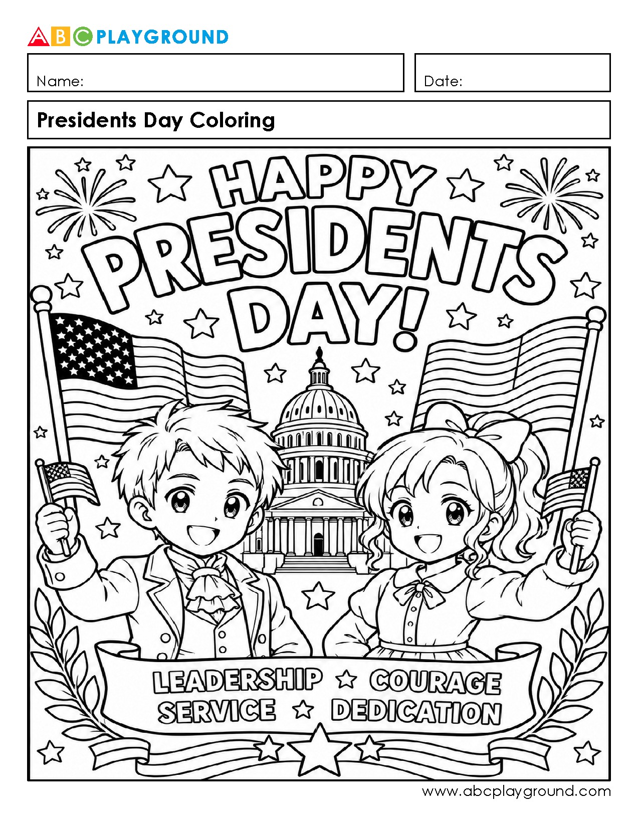 Presidents Day Coloring Worksheet for Kids