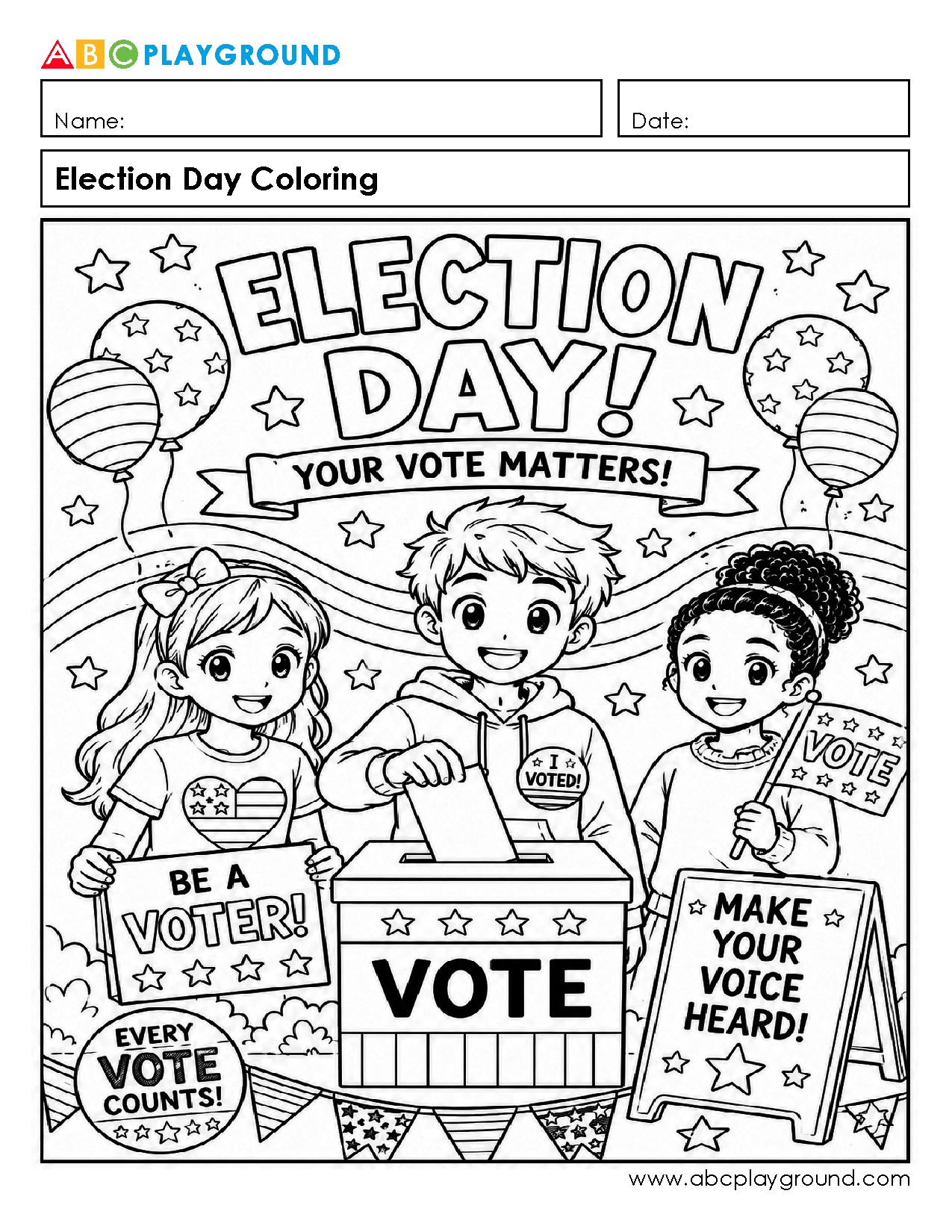 Election Day Coloring Page to Encourage Voting Awareness