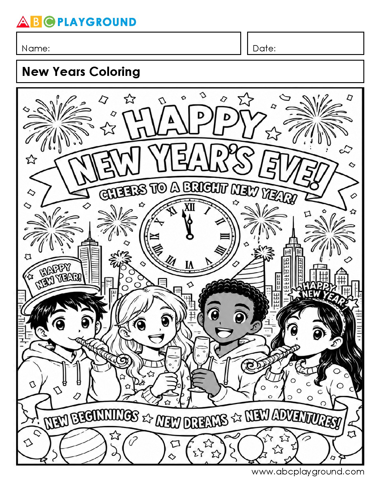 Fun New Year's Eve Coloring Activity for Kids