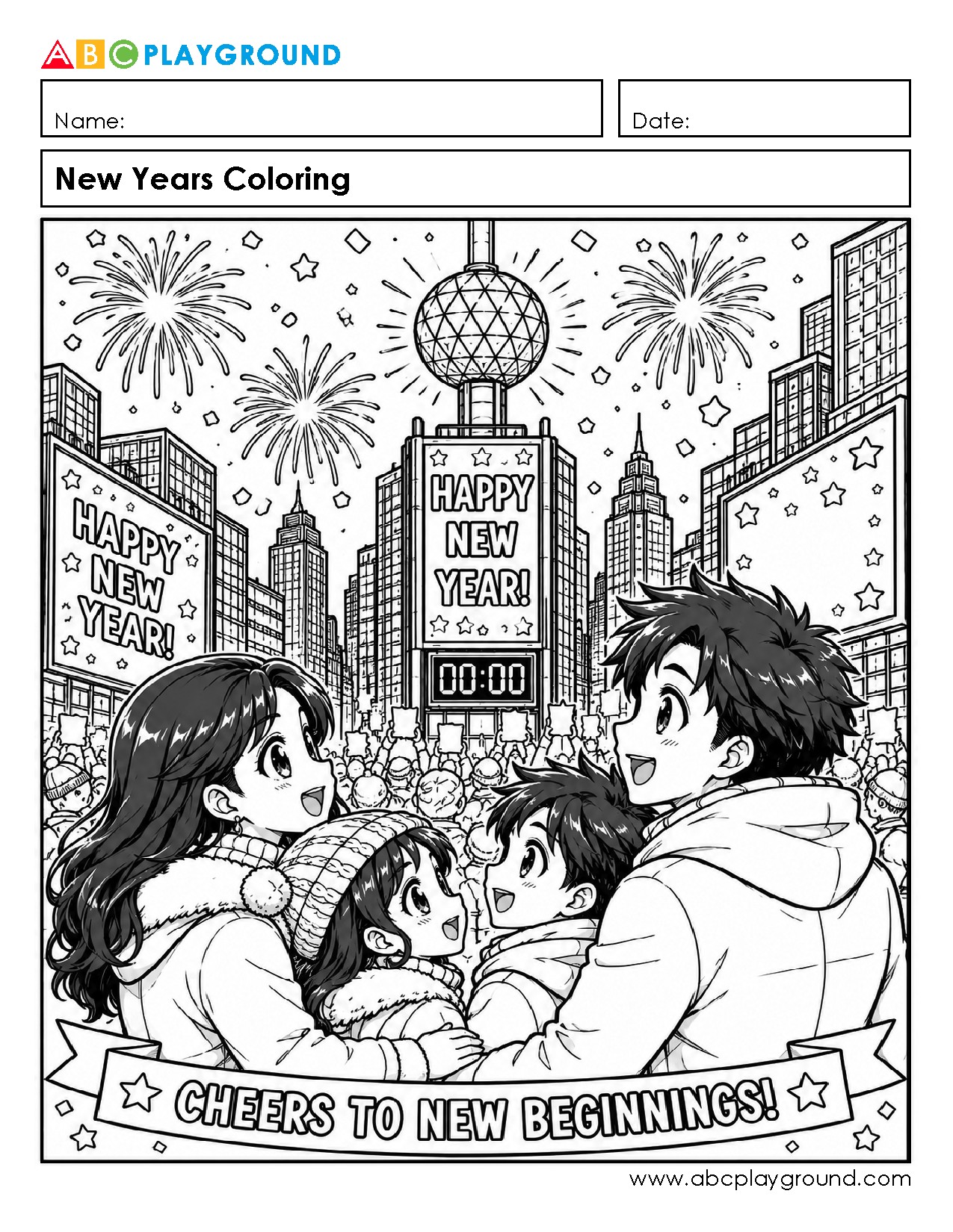 New Year’s Celebration Coloring Activity for Kids