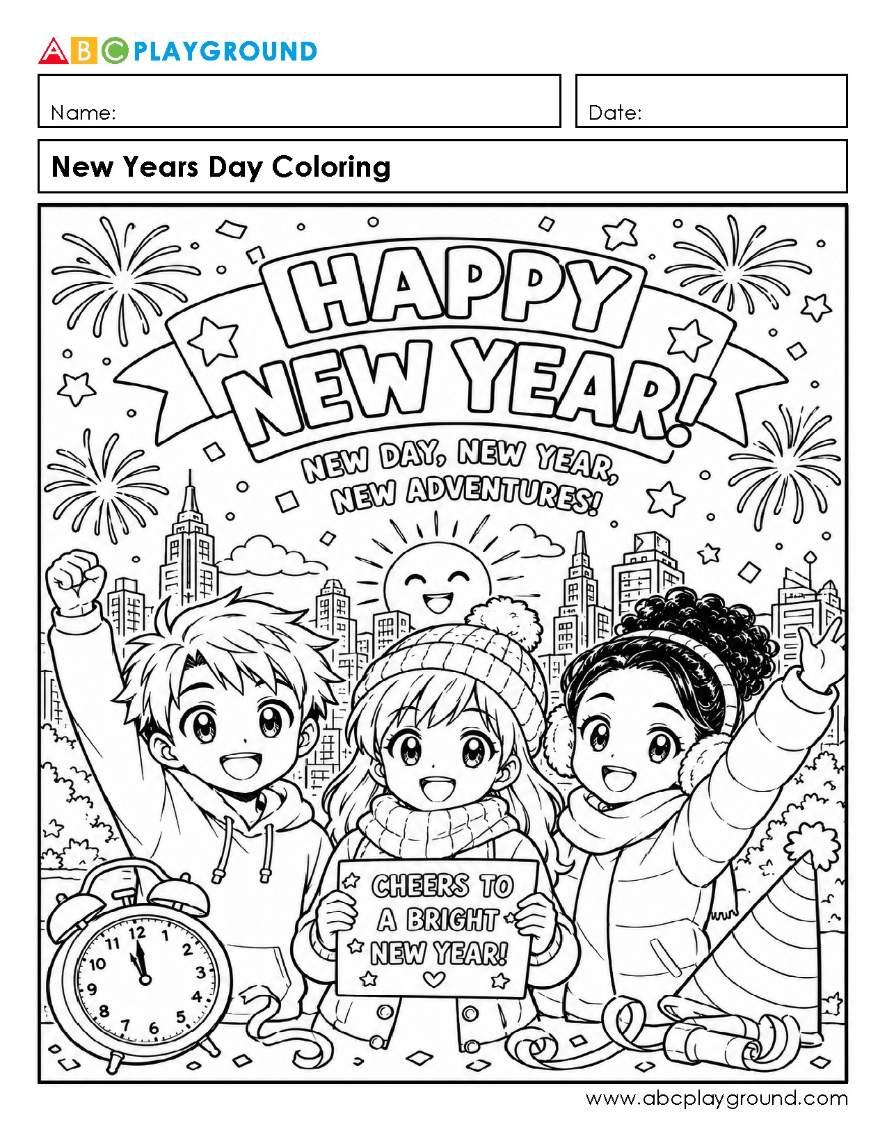 Happy New Year Coloring Page for Kids