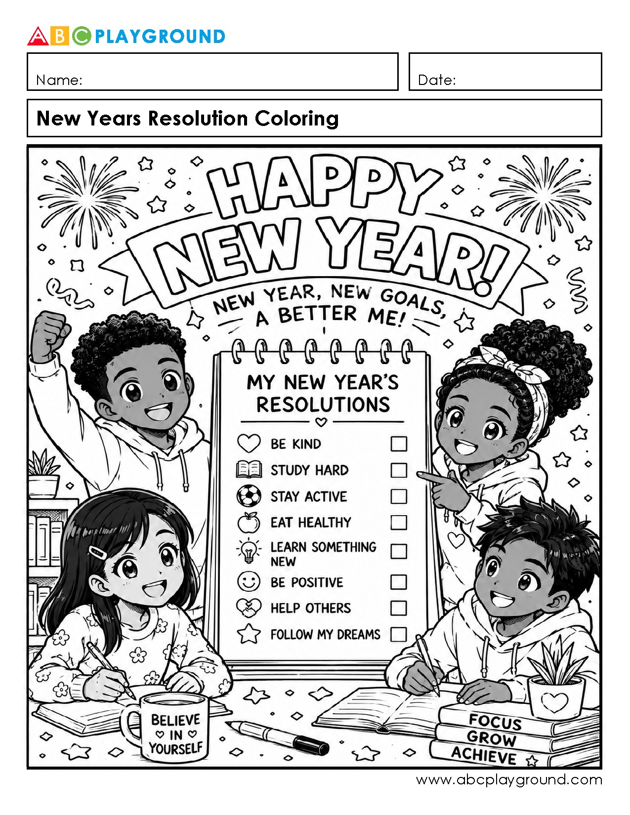 New Years Resolution Coloring Activity for Kids