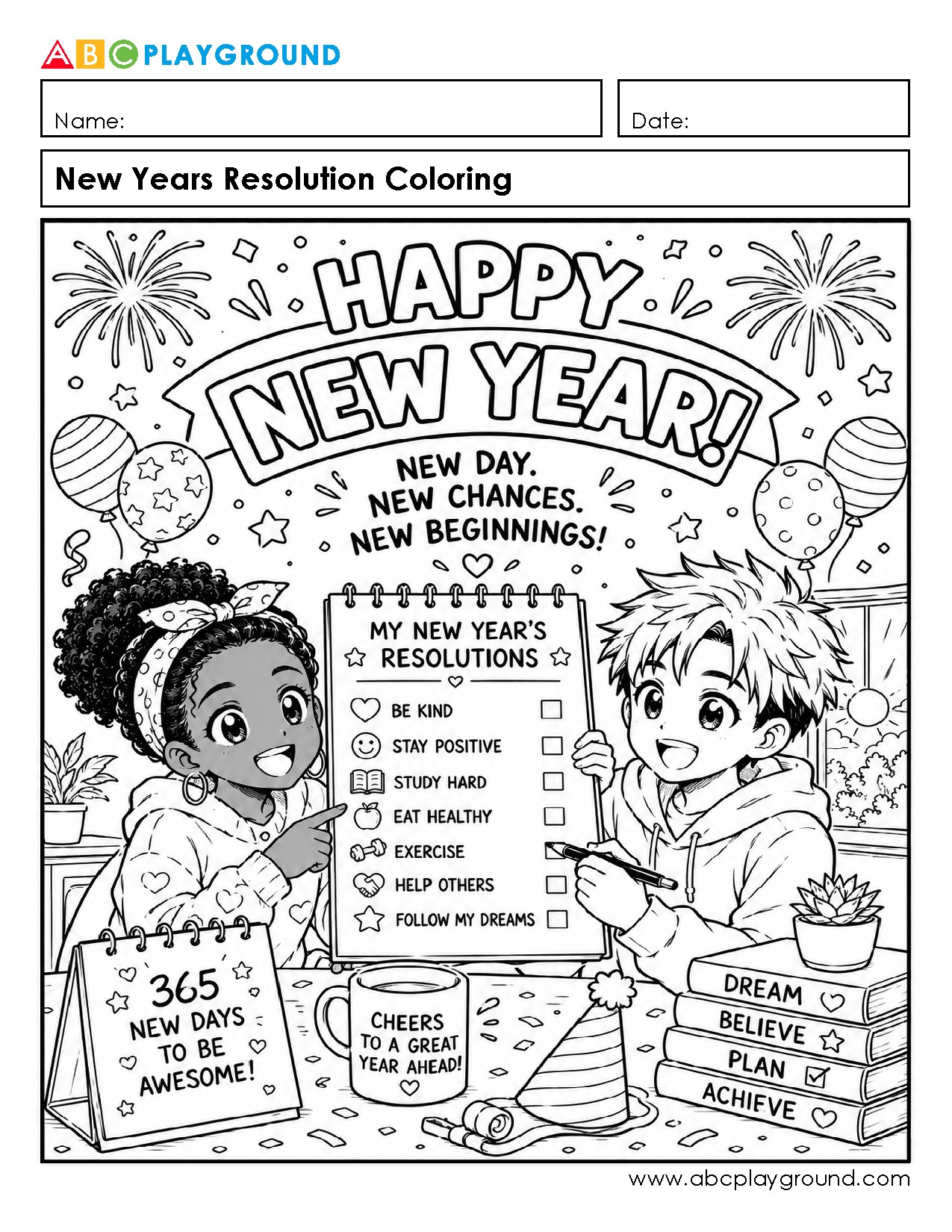 New Year Resolution Coloring Activity for Kids