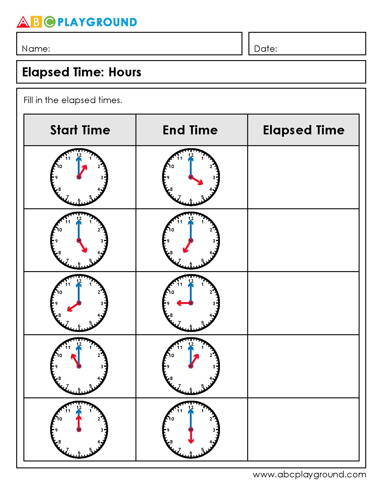 Elapsed Time Worksheets for Learning to Tell Time