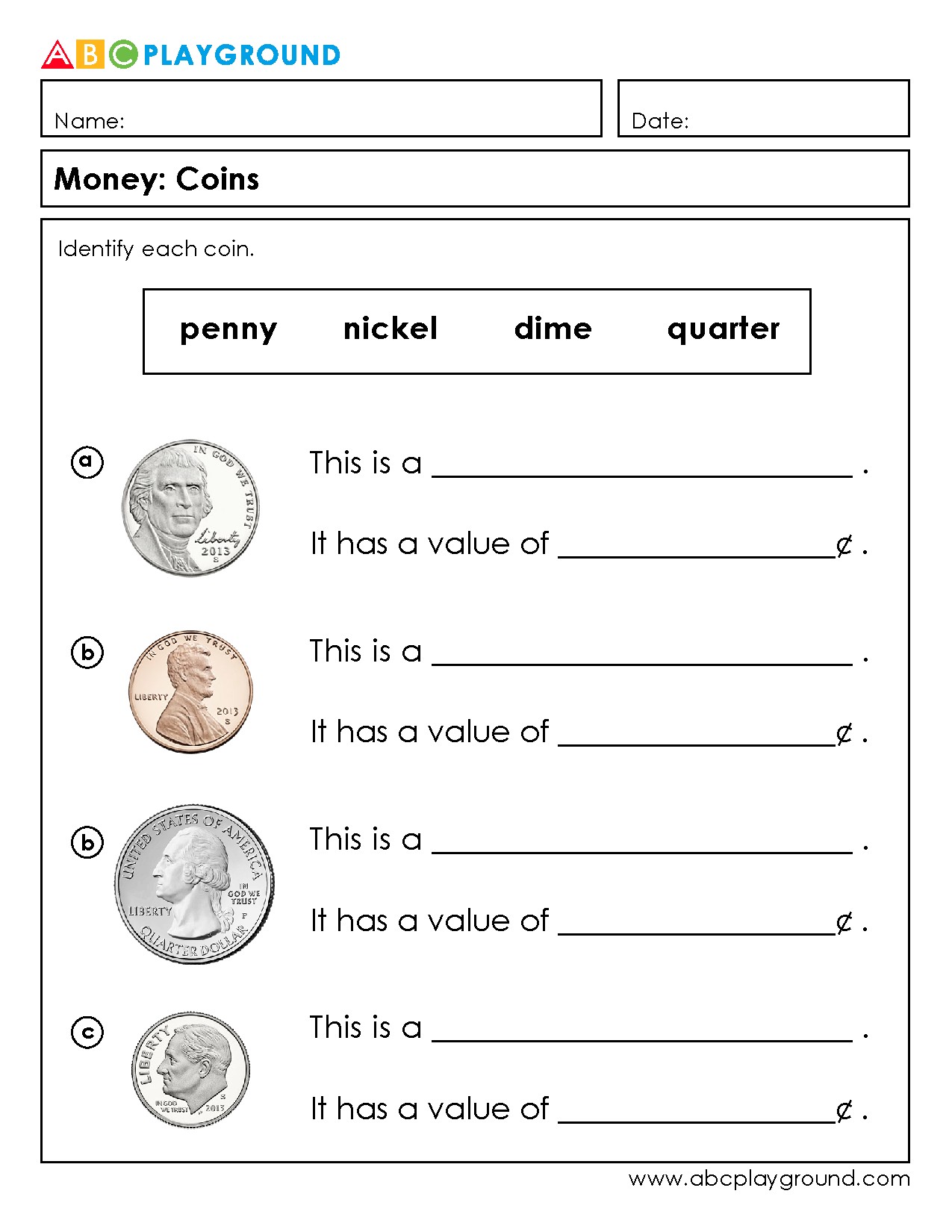 Identify and Learn the Values of U.S. Coins