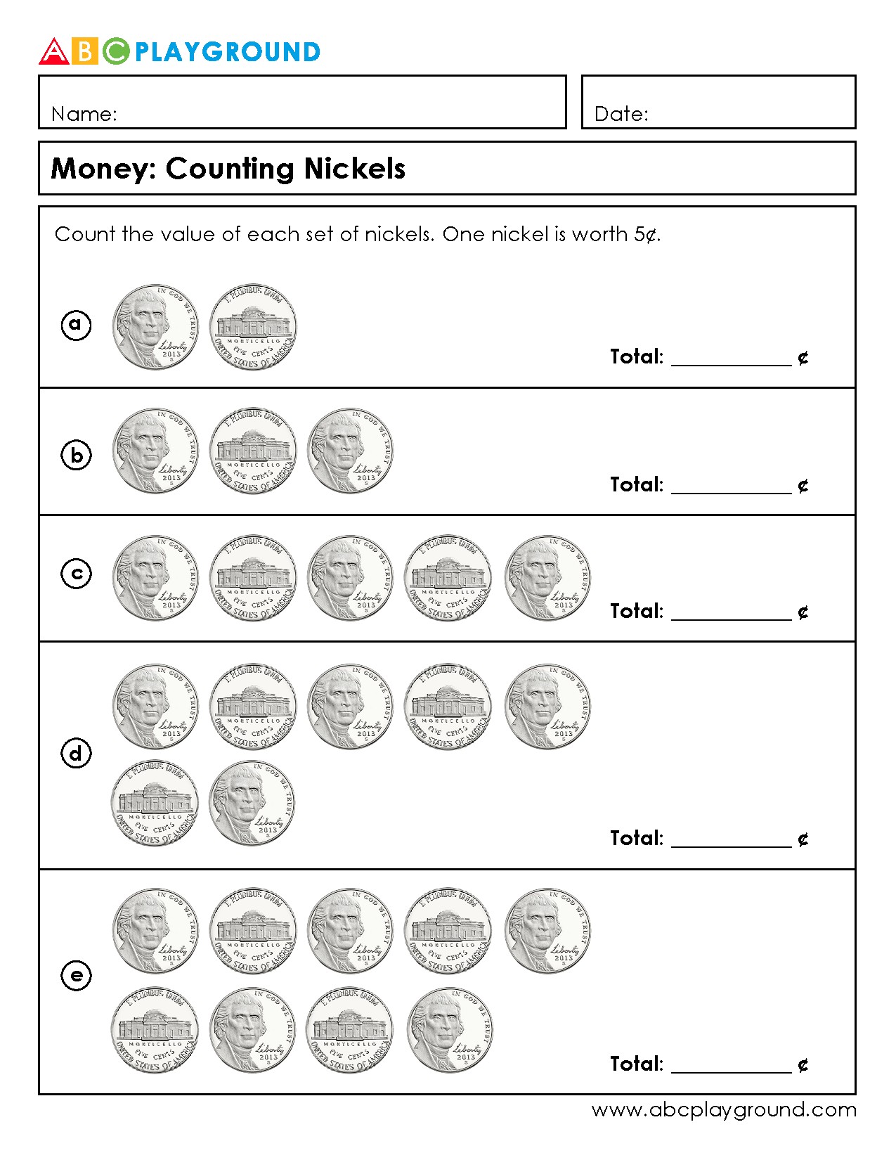 Counting Nickels: Money Math Worksheet