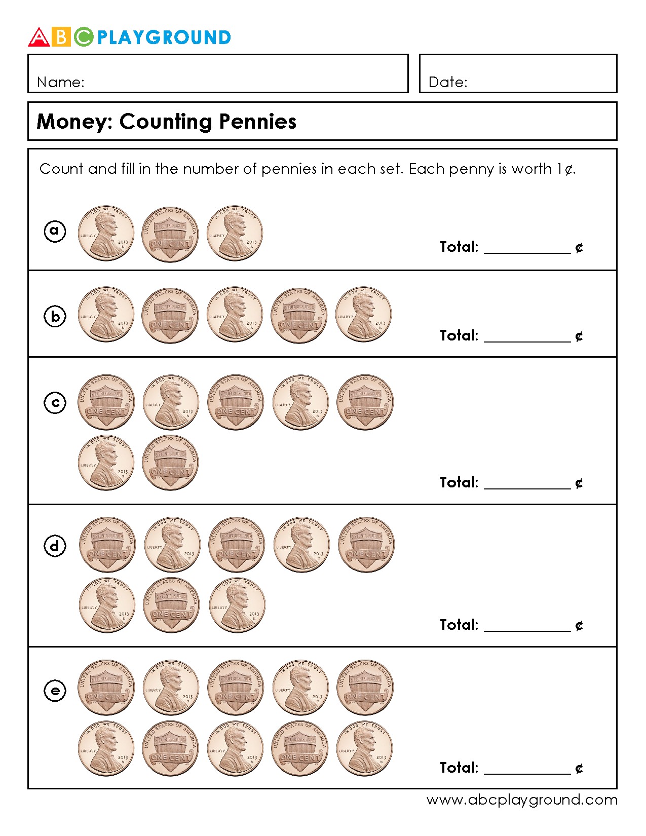 Counting Pennies Worksheet for Early Money Skills