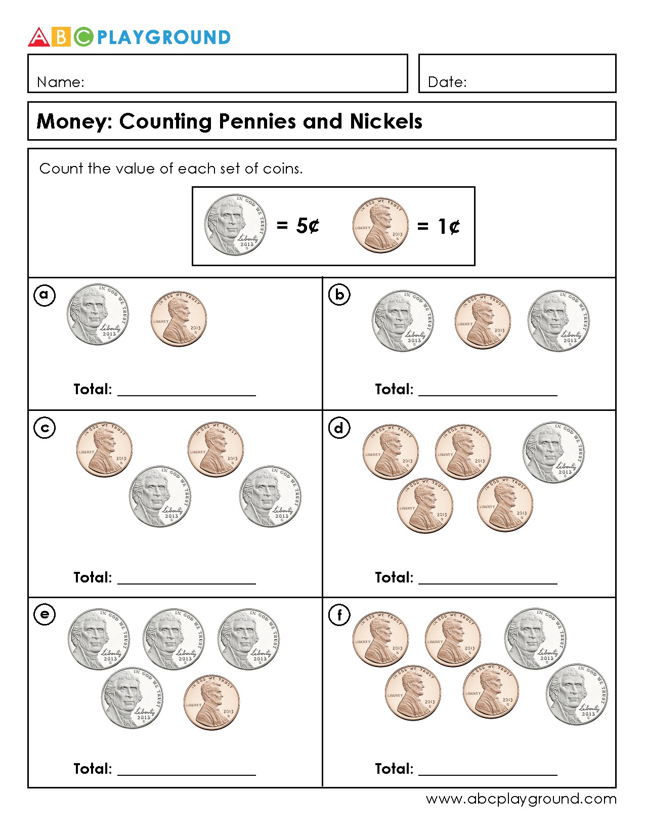 Money Counting: Pennies and Nickels Practice Worksheet