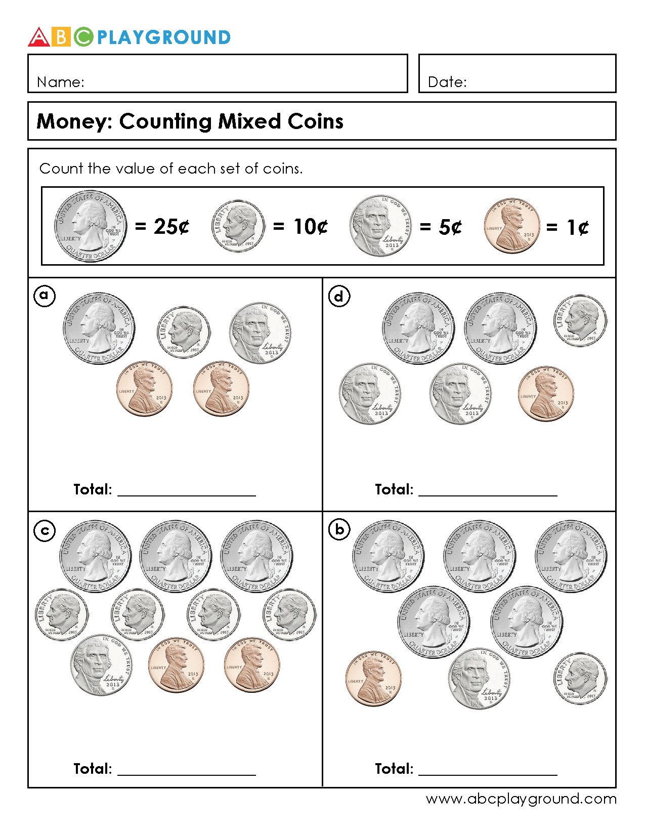 Counting the Value of Mixed Coins Worksheet