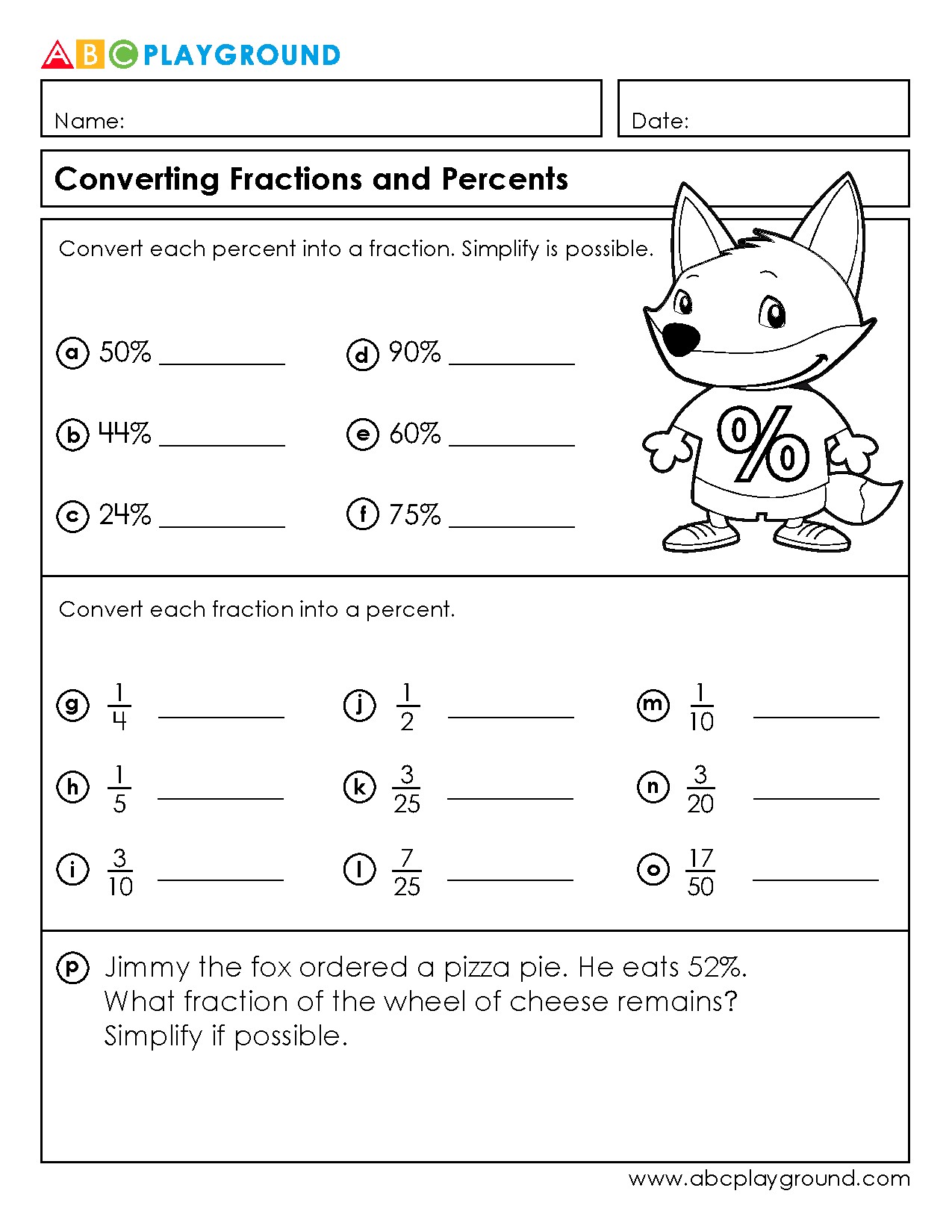 Convert Fractions to Percents and Percents to Fractions