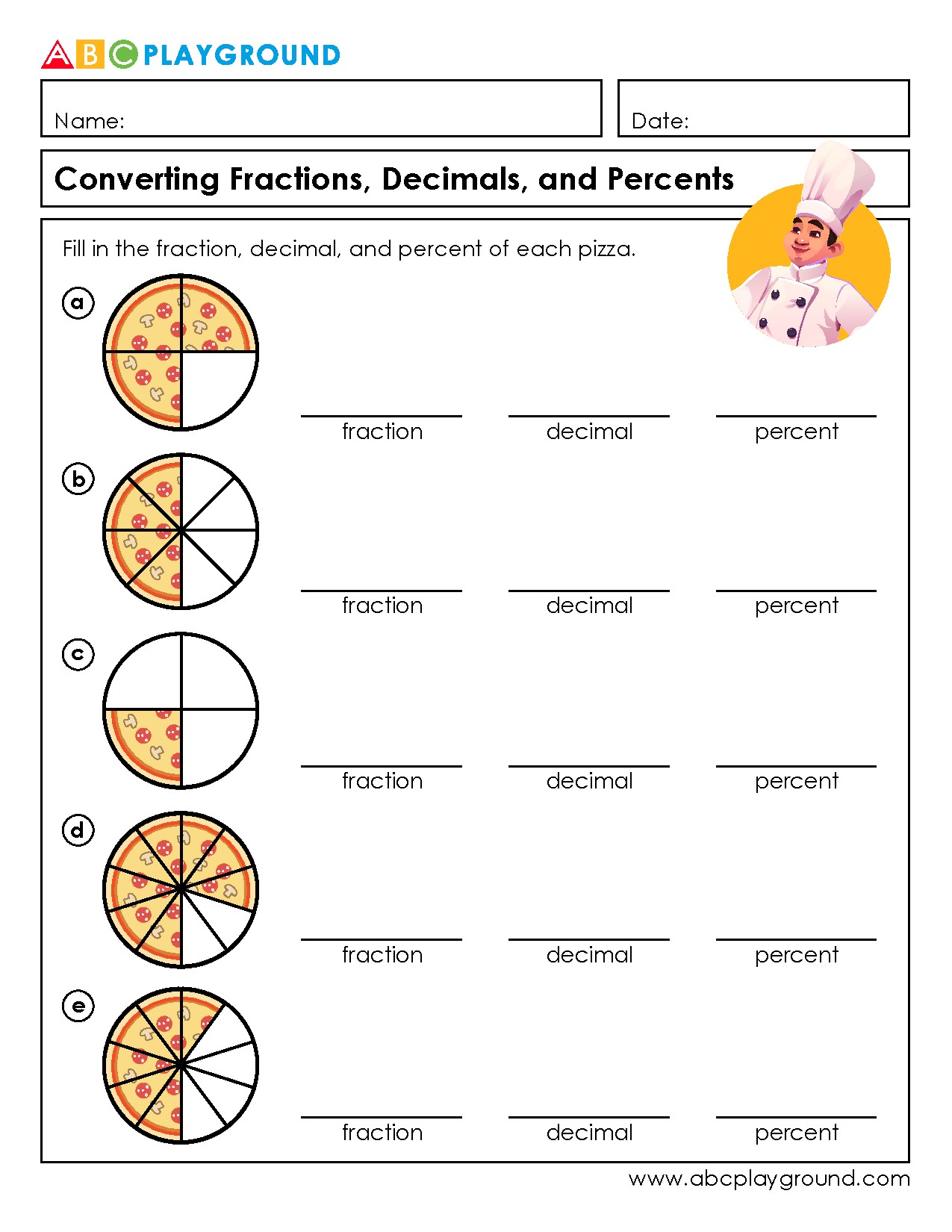 Convert Fractions, Decimals, and Percents with Pizzas