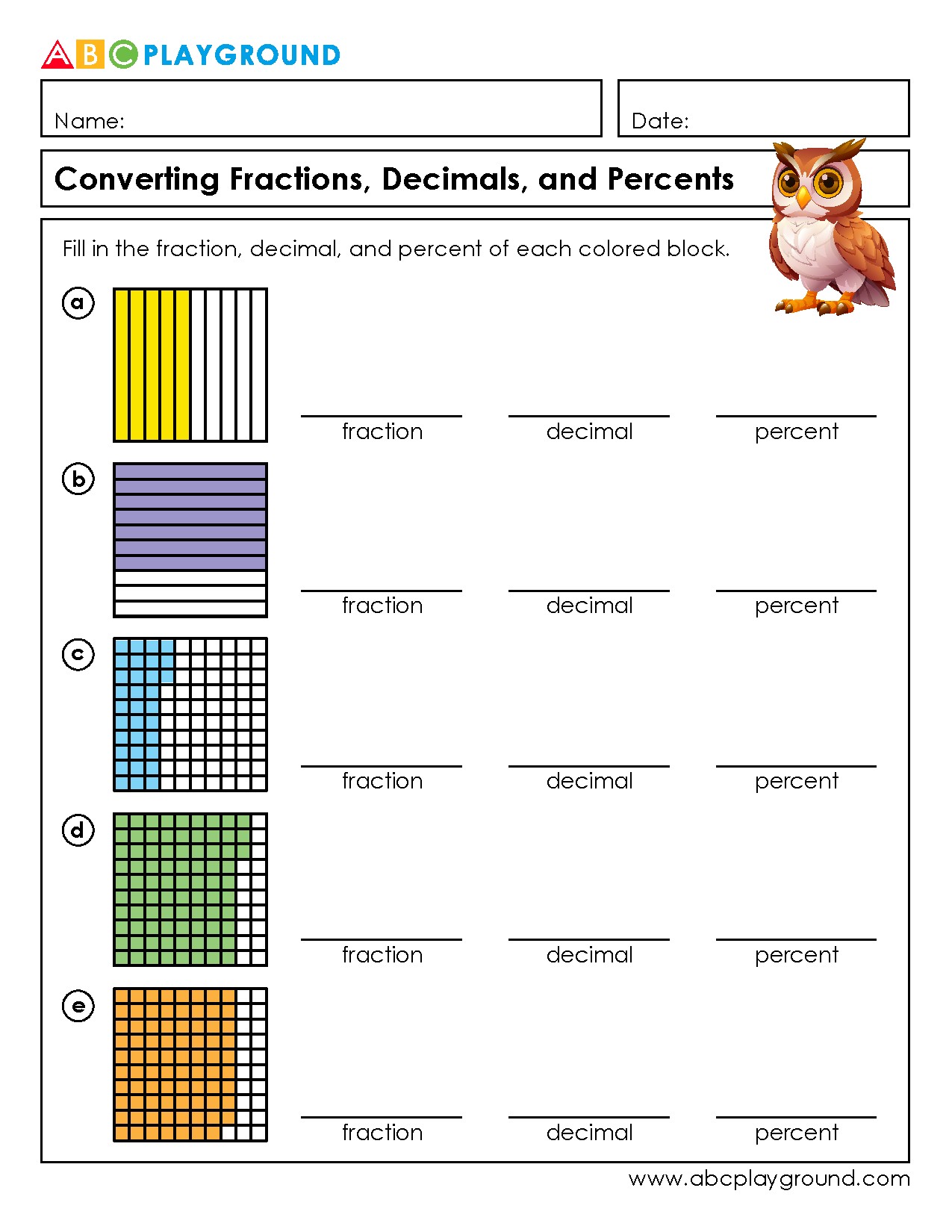 Convert Fractions, Decimals, and Percents Worksheet