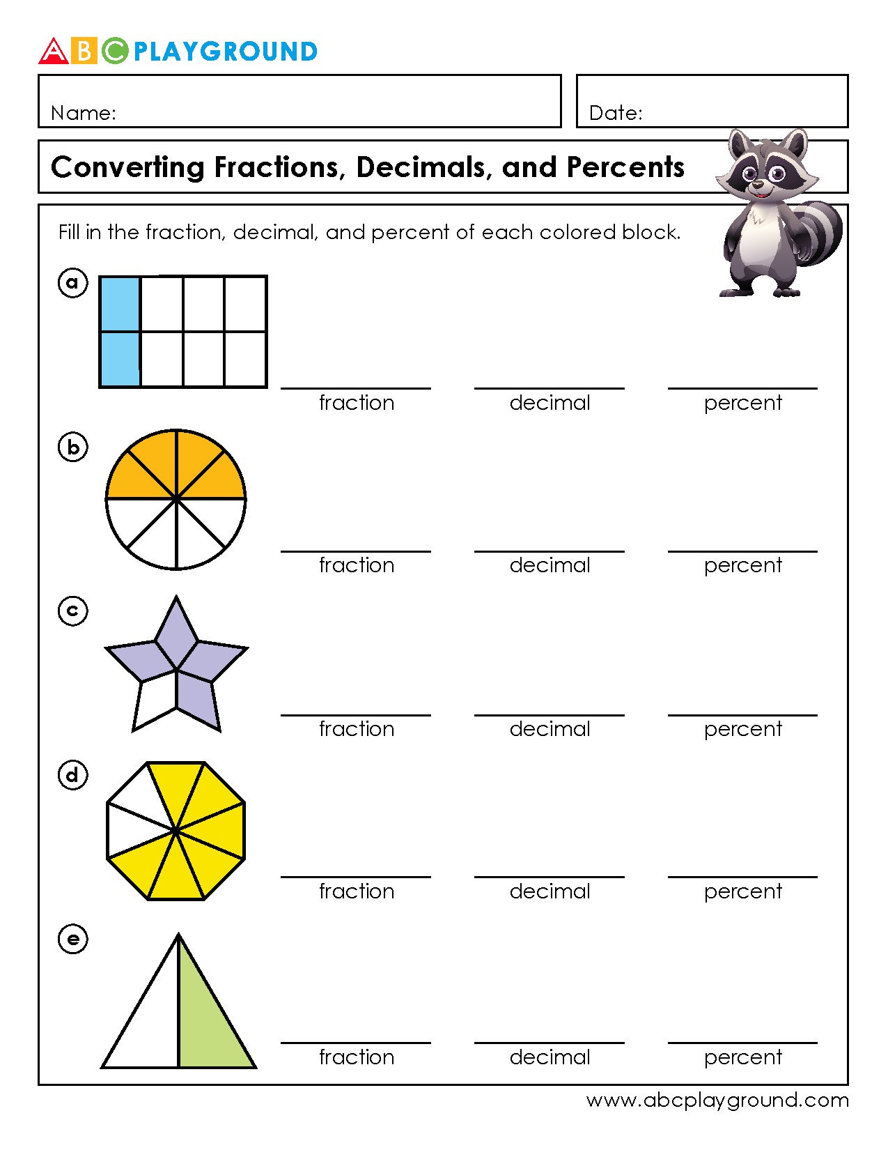 Convert Fractions, Decimals, and Percents Worksheet