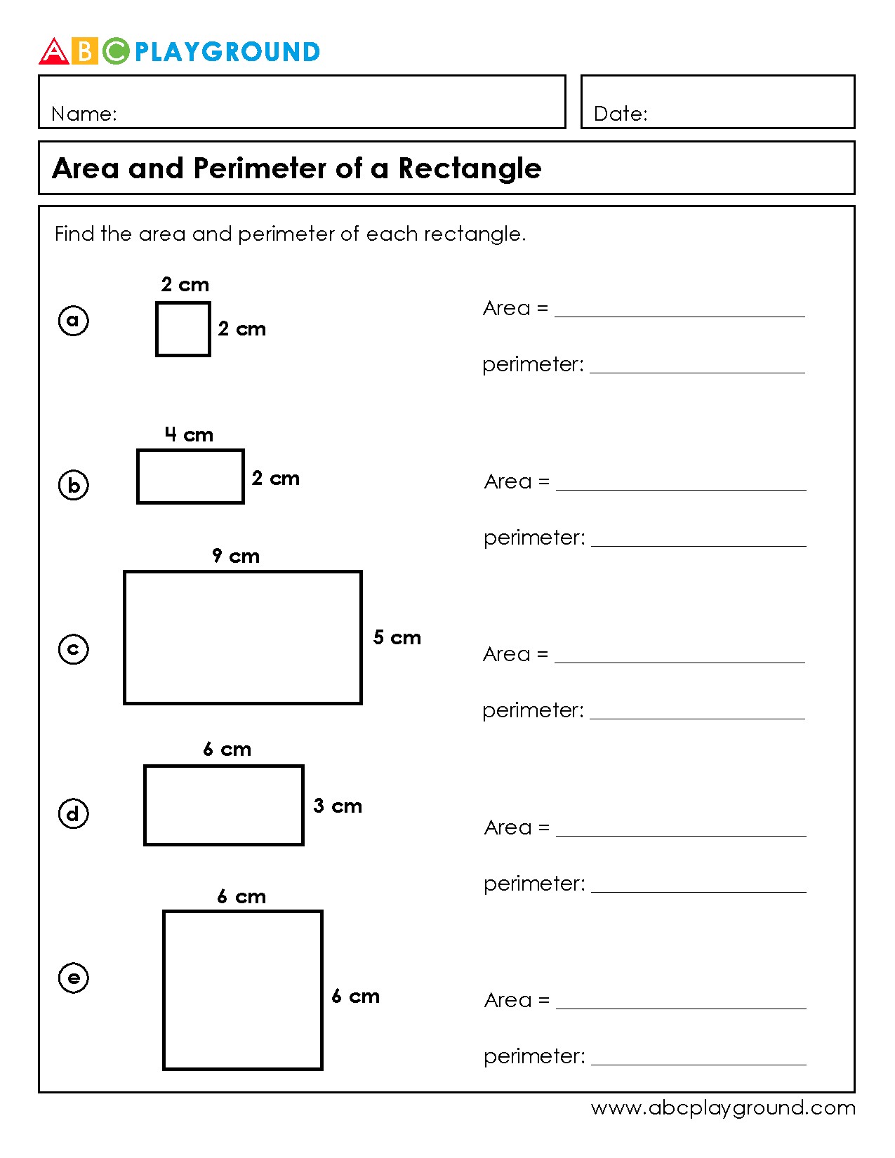 Calculate Area and Perimeter of Rectangles Worksheet