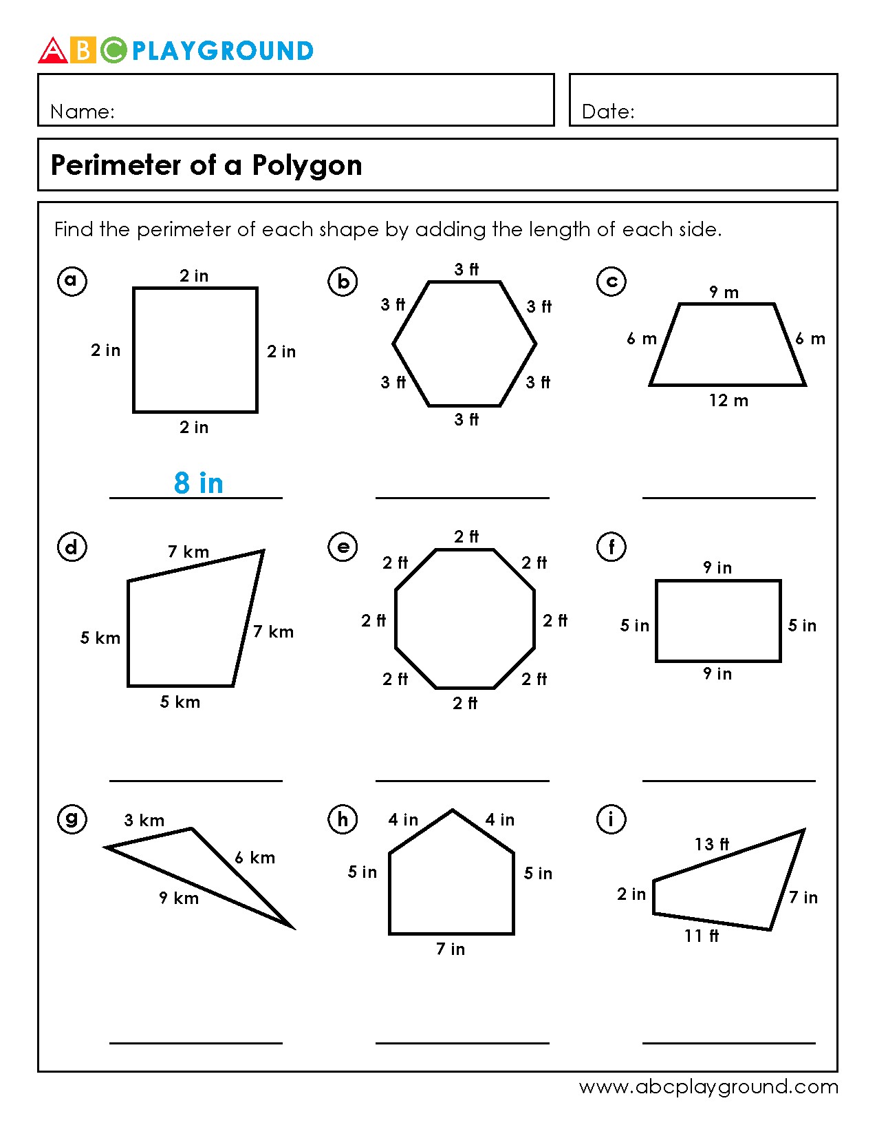 Calculate the Perimeter of Various Polygons Worksheet