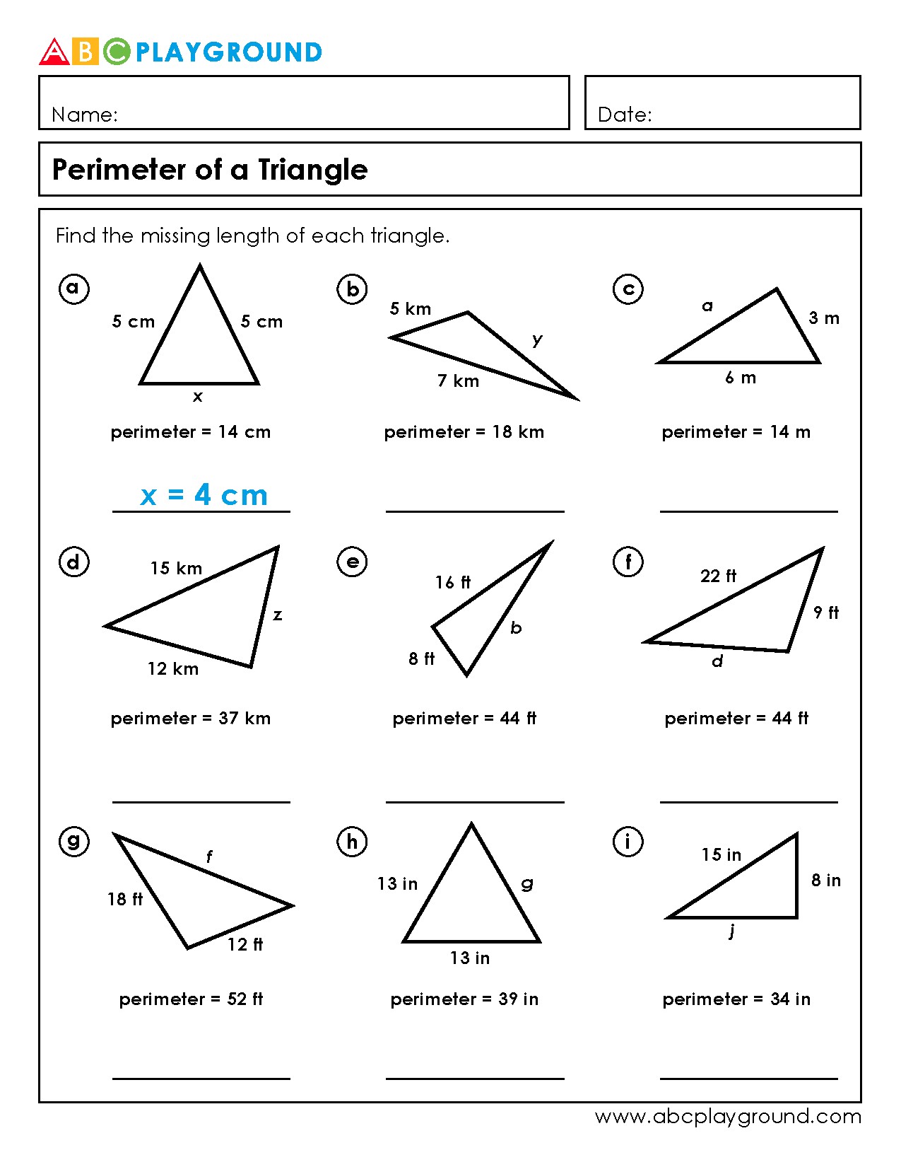 Calculate the Perimeter of Triangles with Missing Sides