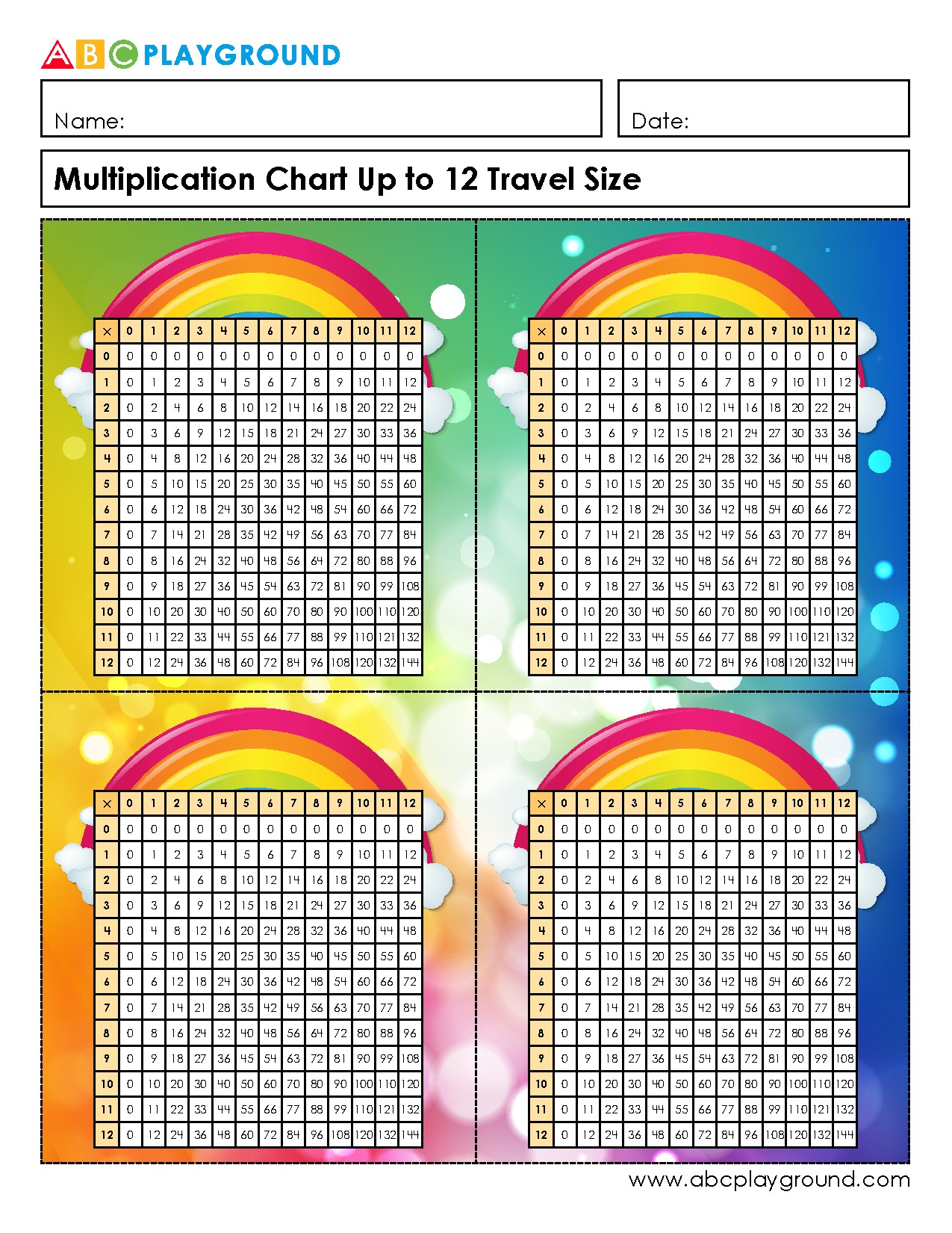Multiplication Chart Up to 12 for Quick Reference