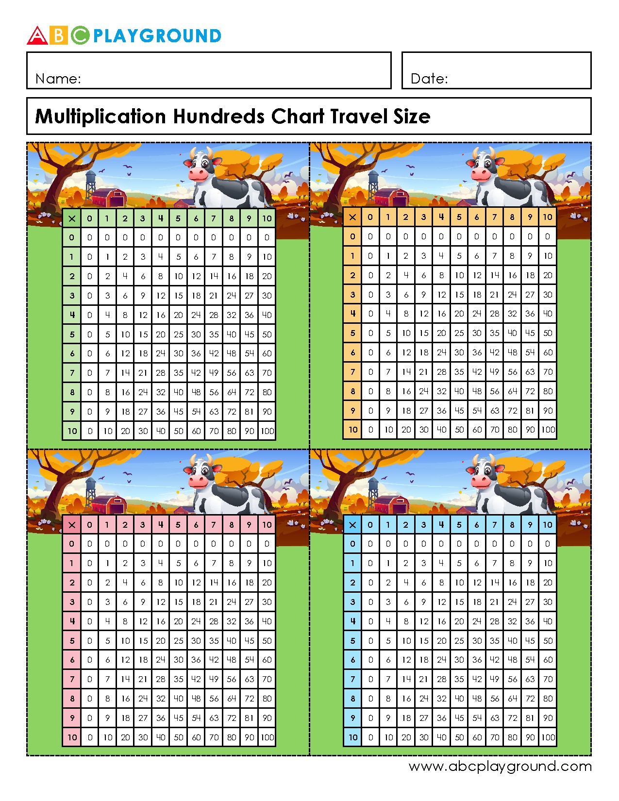 Multiplication Hundreds Chart Printable for Quick Reference