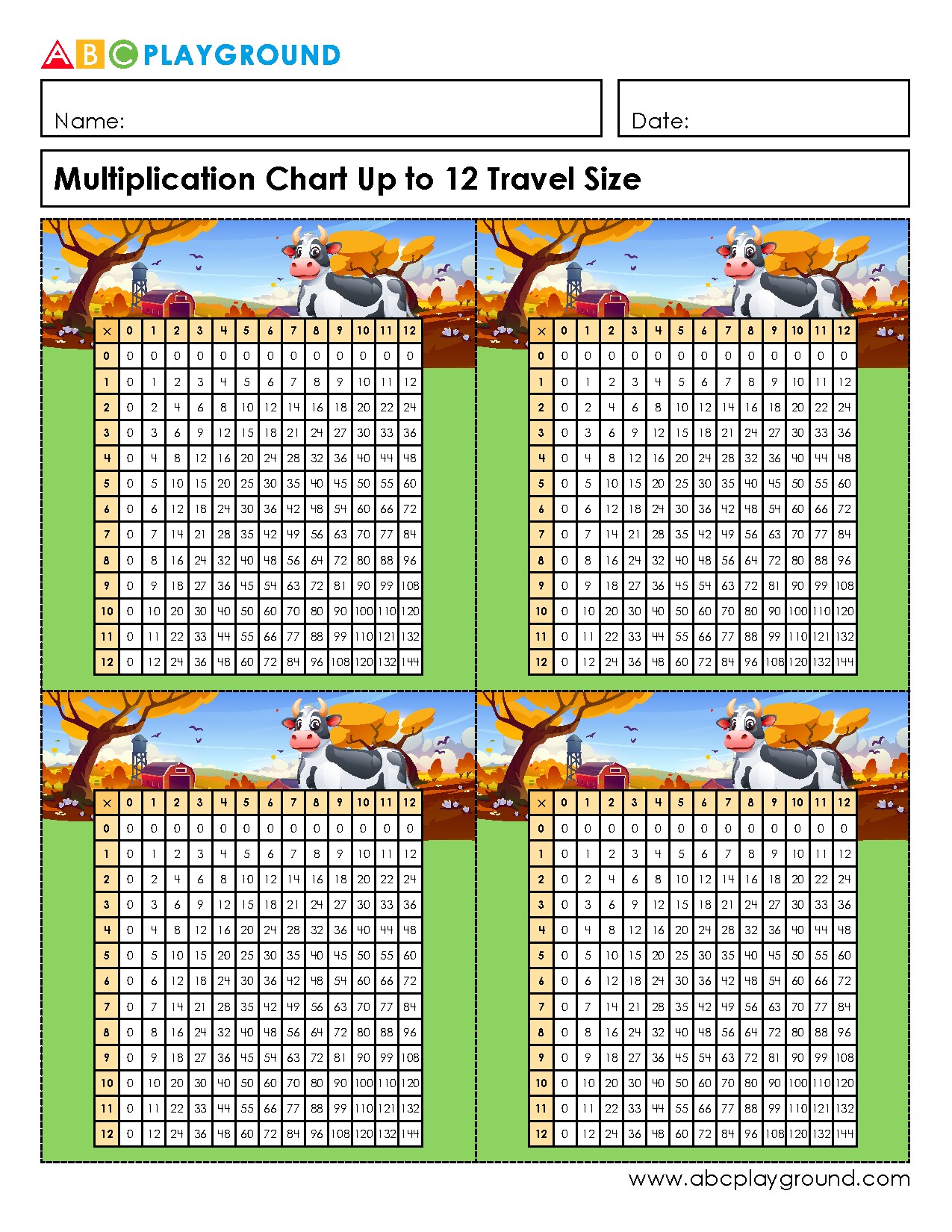 Multiplication Chart Up to 12 for Easy Reference